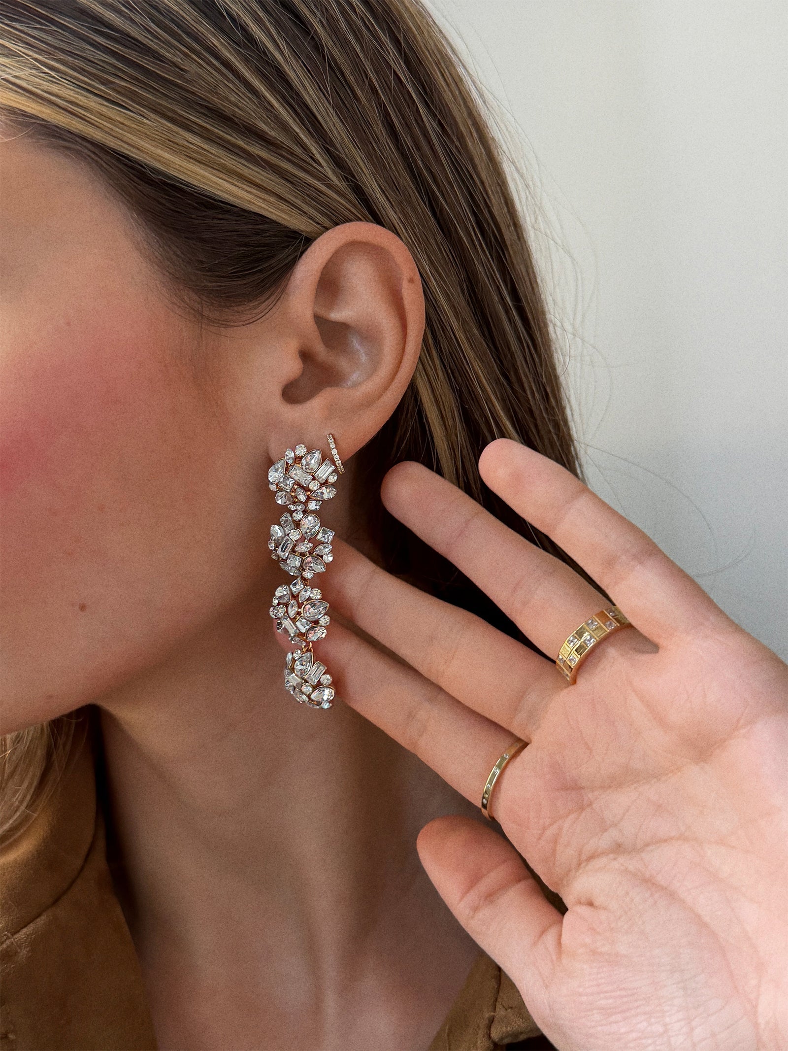Crystal Cluster Statement Drops - Gold/Pavé