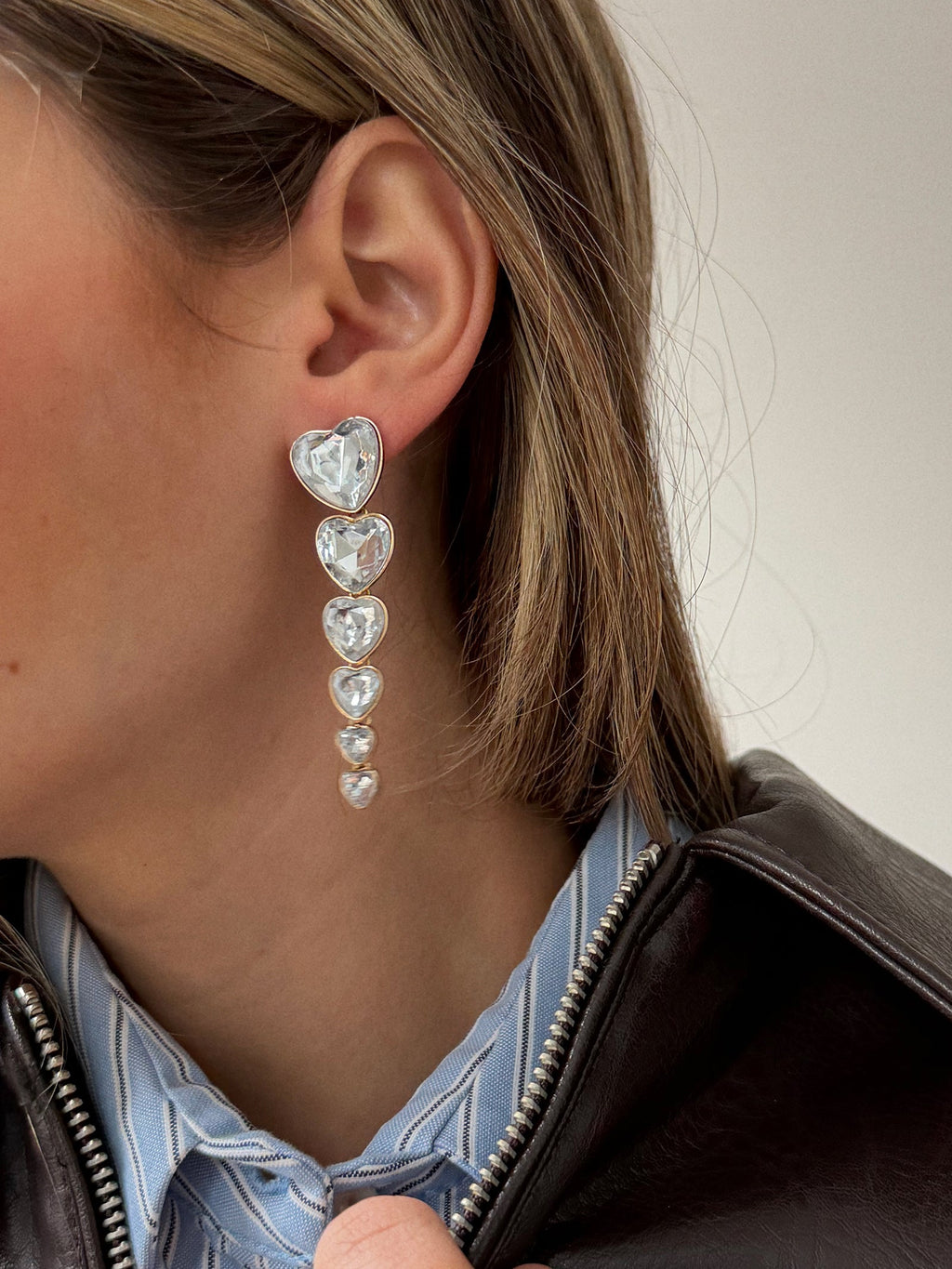 Heart Crystal Statement Drops - Gold/Pavé