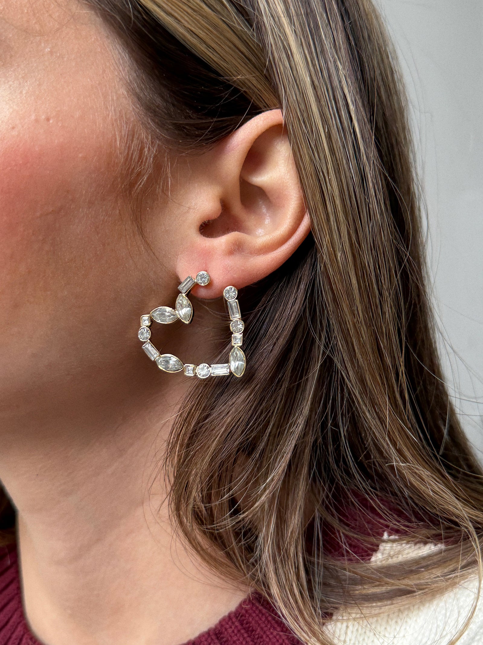 Mixed Stone Crystal Heart Hoops - Gold/Pavé