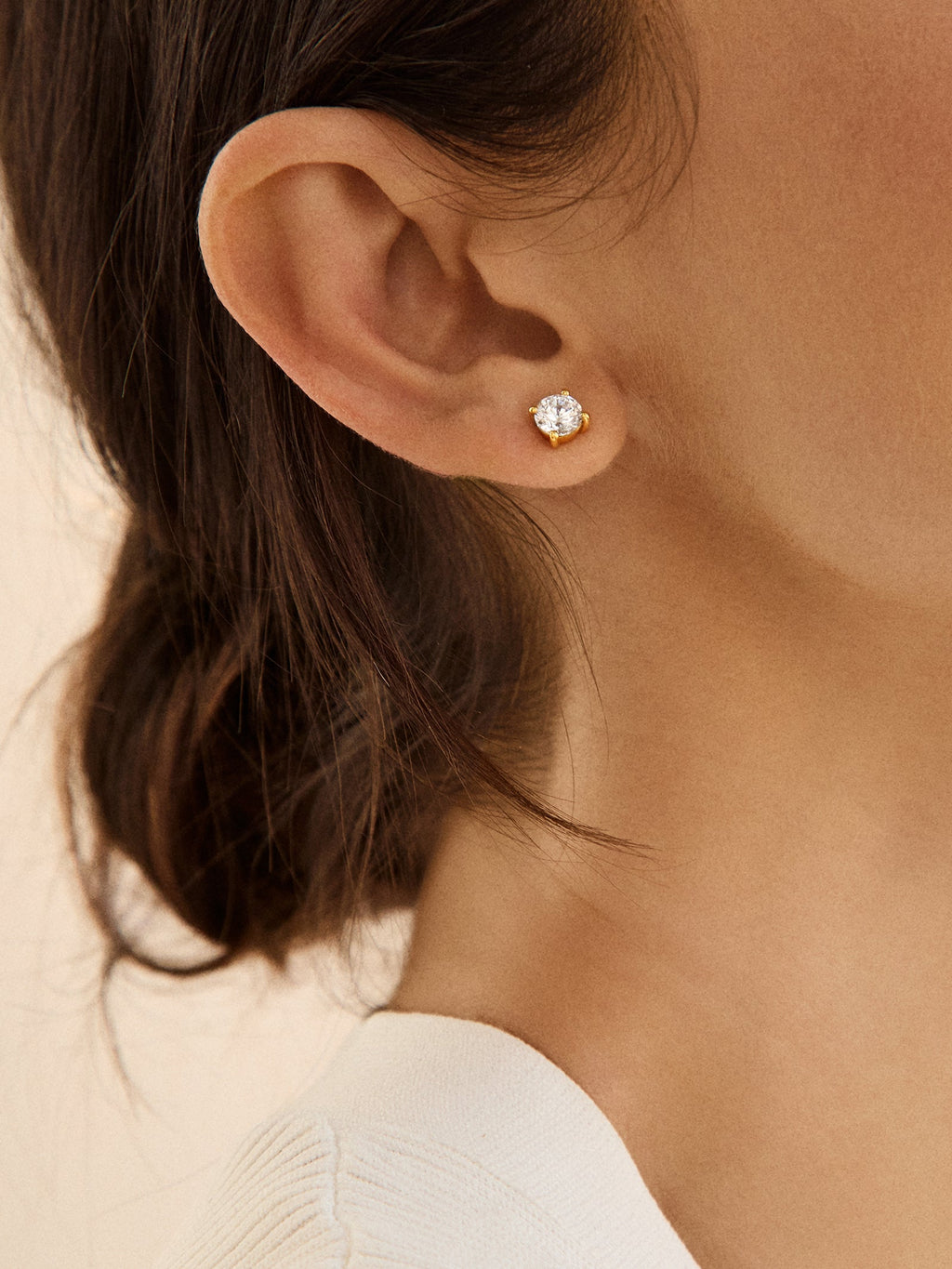 Debra 14K Gold Earrings - Round Stone