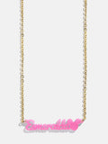 Disney Mickey Mouse Acrylic Custom Nameplate Necklace - Translucent Magenta