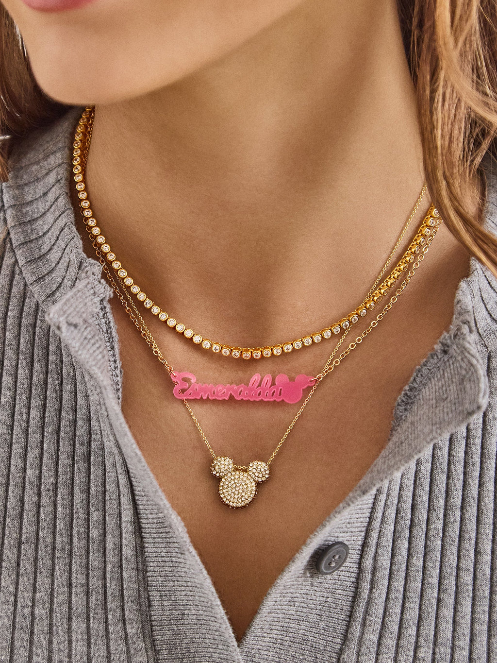 Disney Mickey Mouse Acrylic Custom Nameplate Necklace - Translucent Aqua
