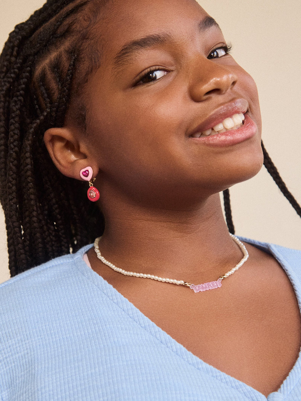 Beaded Kids' Custom Nameplate Necklace - Pearl