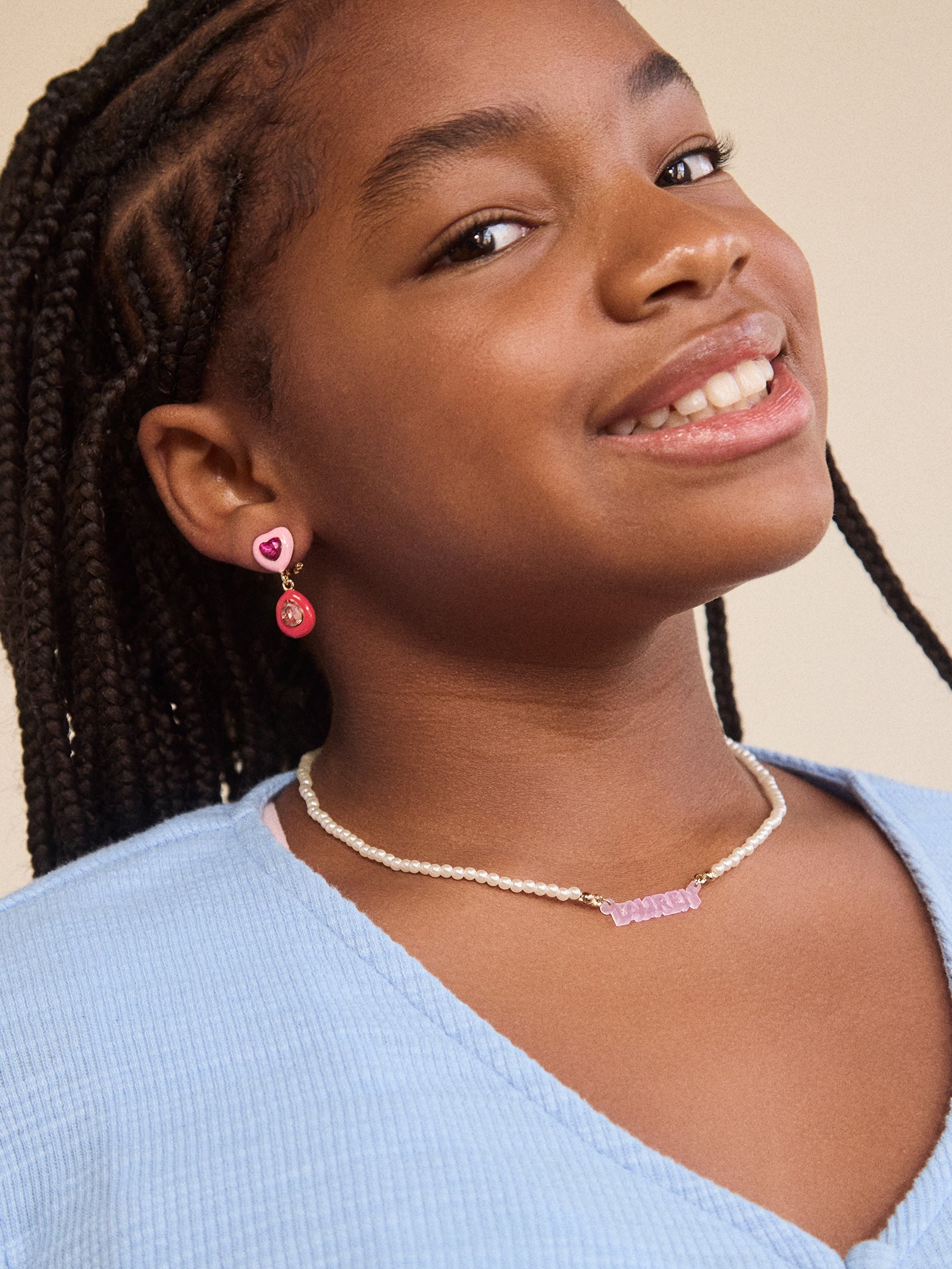 Beaded Kids' Custom Nameplate Necklace - Pearl