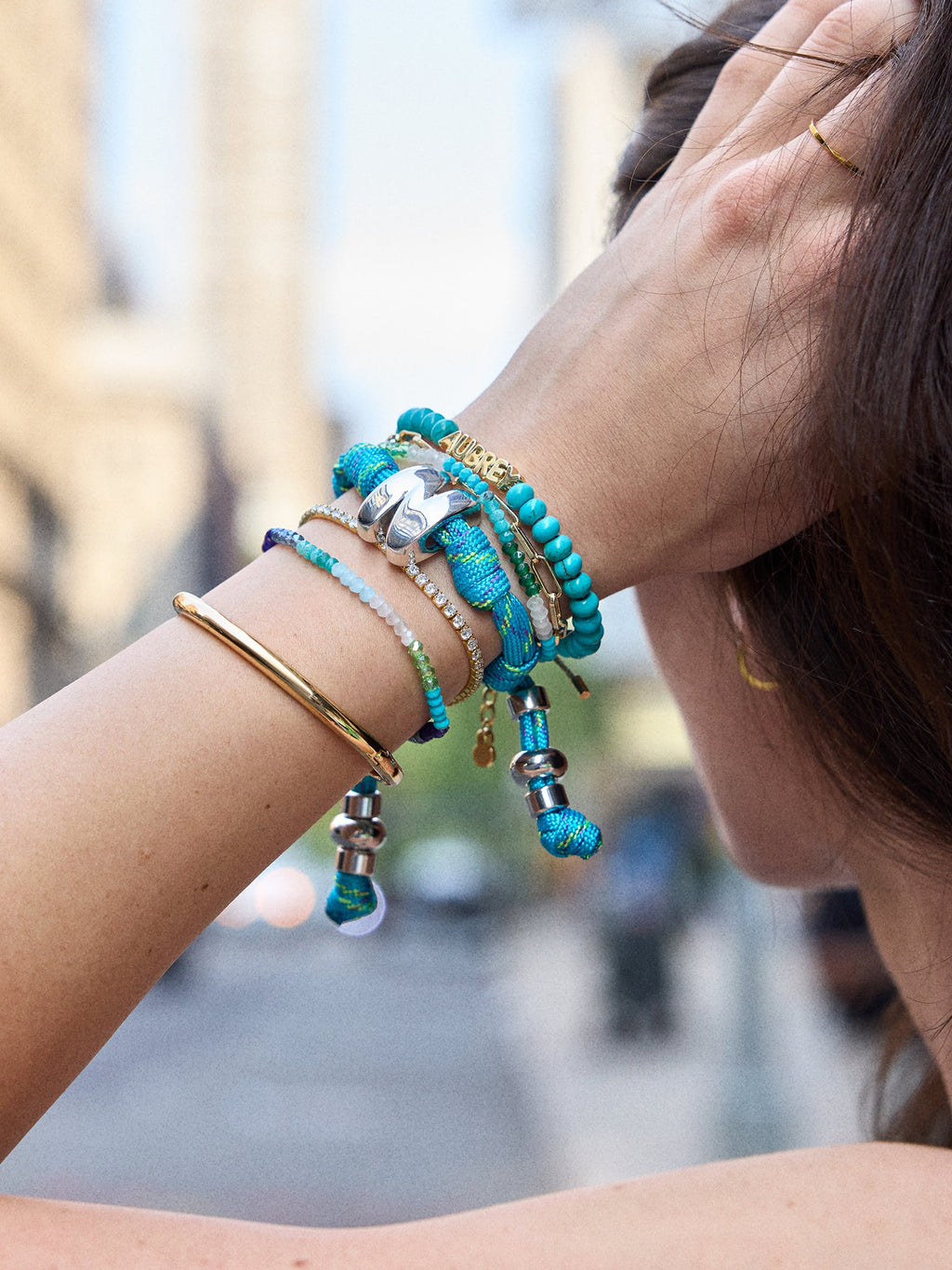 Knotty Initial Custom Bracelet - Aqua Double Letters
