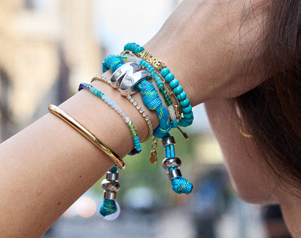 Knotty Initial Custom Bracelet - Aqua Double Letters