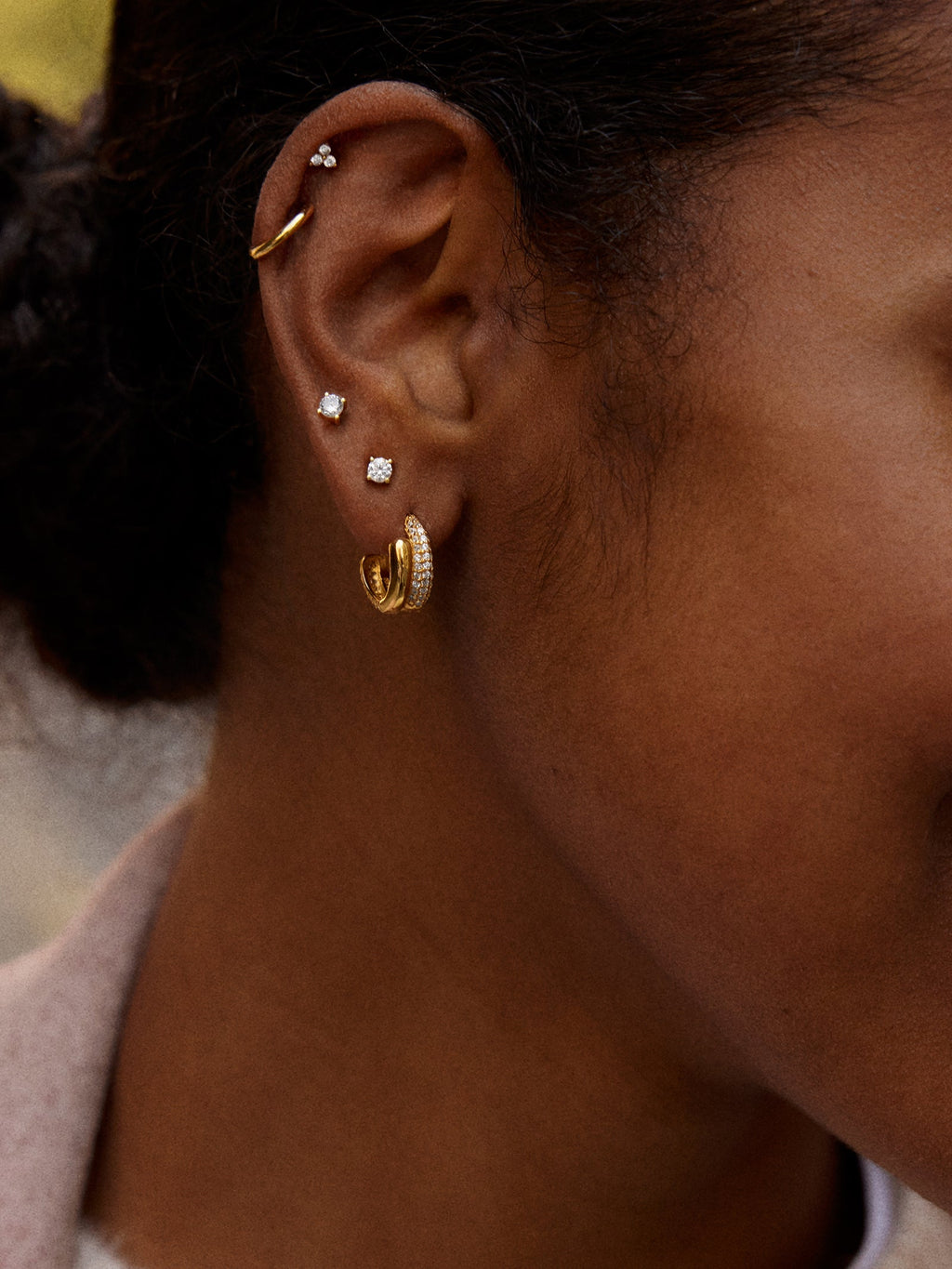 Debra 14K Gold Earrings - Round Stone