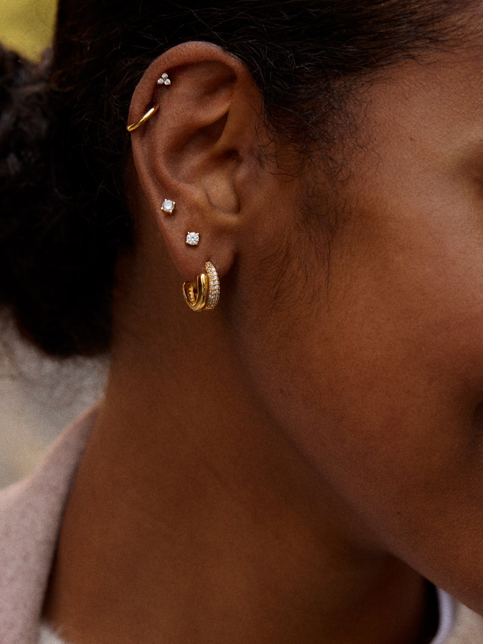 Debra 14K Gold Earrings - Round Stone