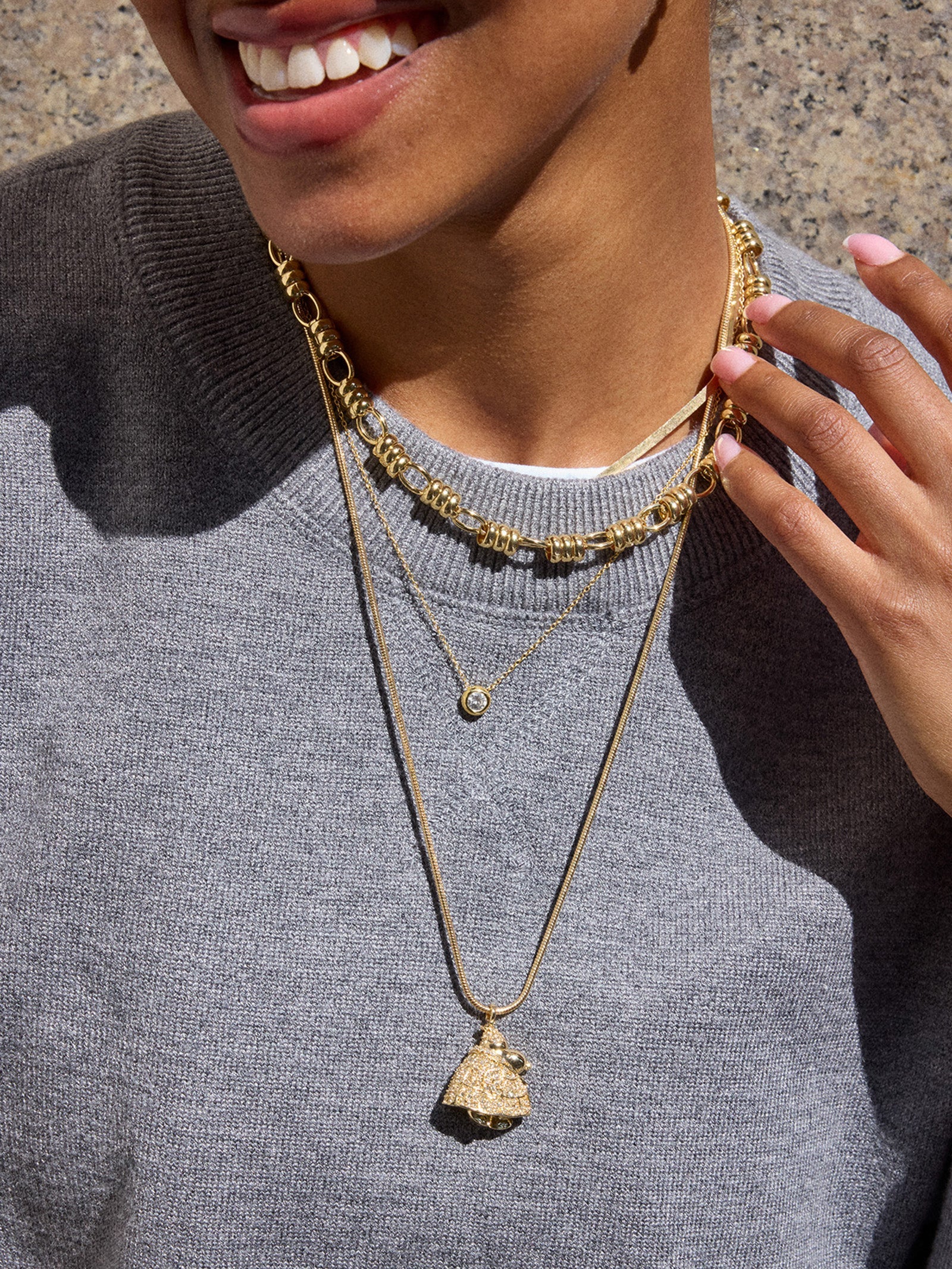 Peanuts Snoopy Puffer Jacket Necklace - Gold/Pavé