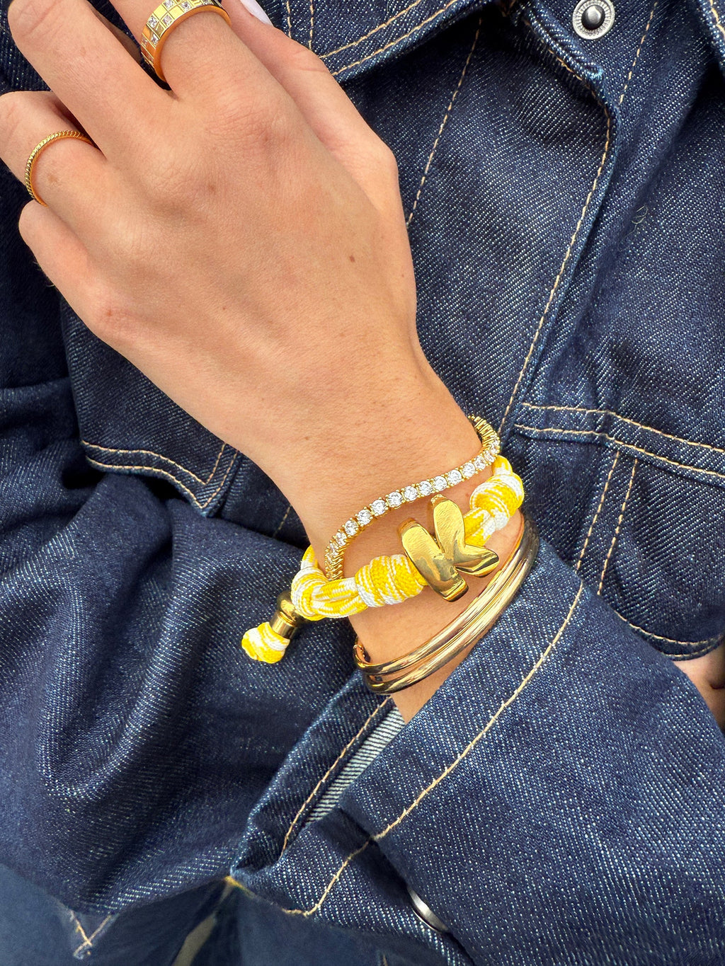 Knotty Initial Custom Bracelet - Bright Yellow Double Letters