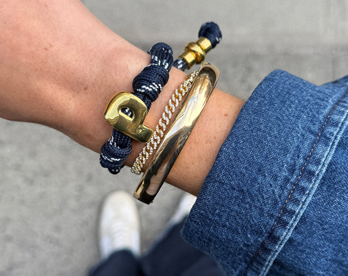 Knotty Initial Custom Bracelet - Navy Double Letters