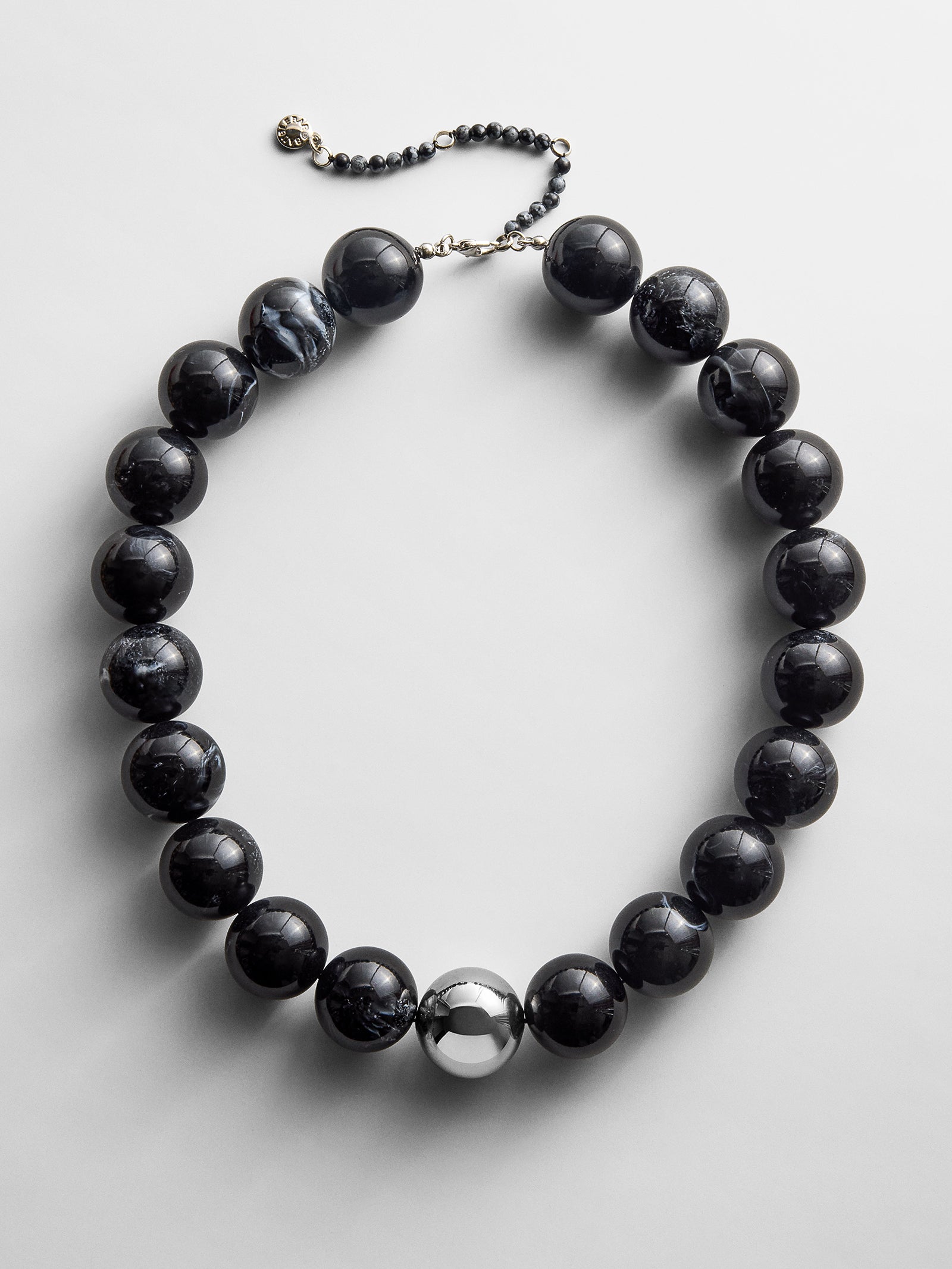Jane Beaded Necklace - Obsidian/Silver Bead