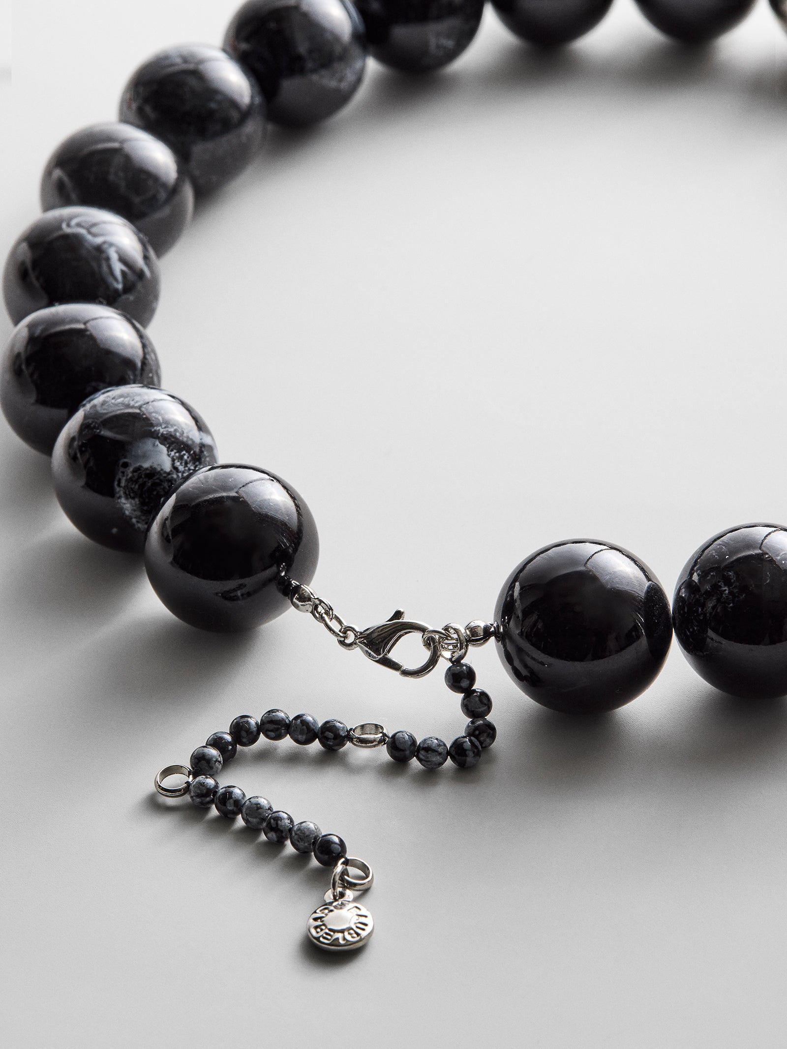 Jane Beaded Necklace - Obsidian/Silver Bead