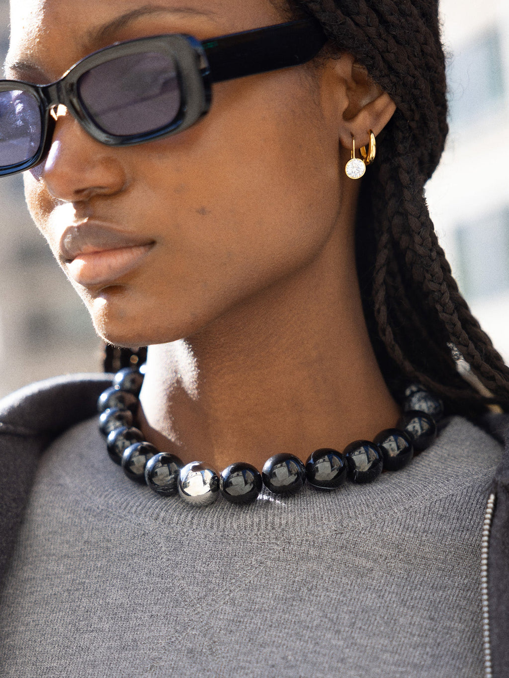Jane Beaded Necklace - Obsidian/Silver Bead