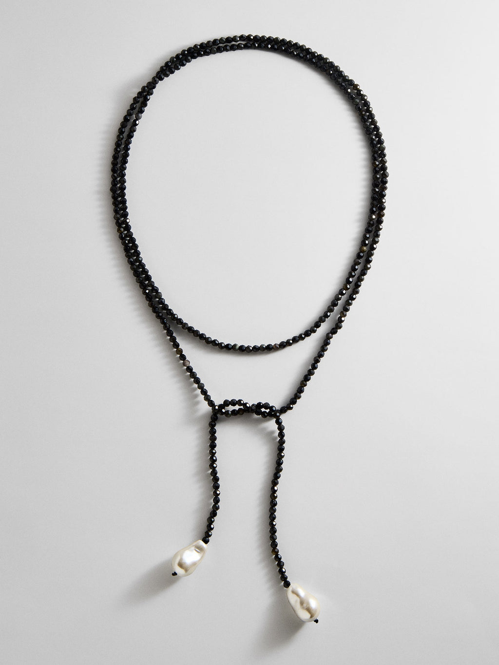 Semi-Precious Pearl Wrap Necklace - Onyx