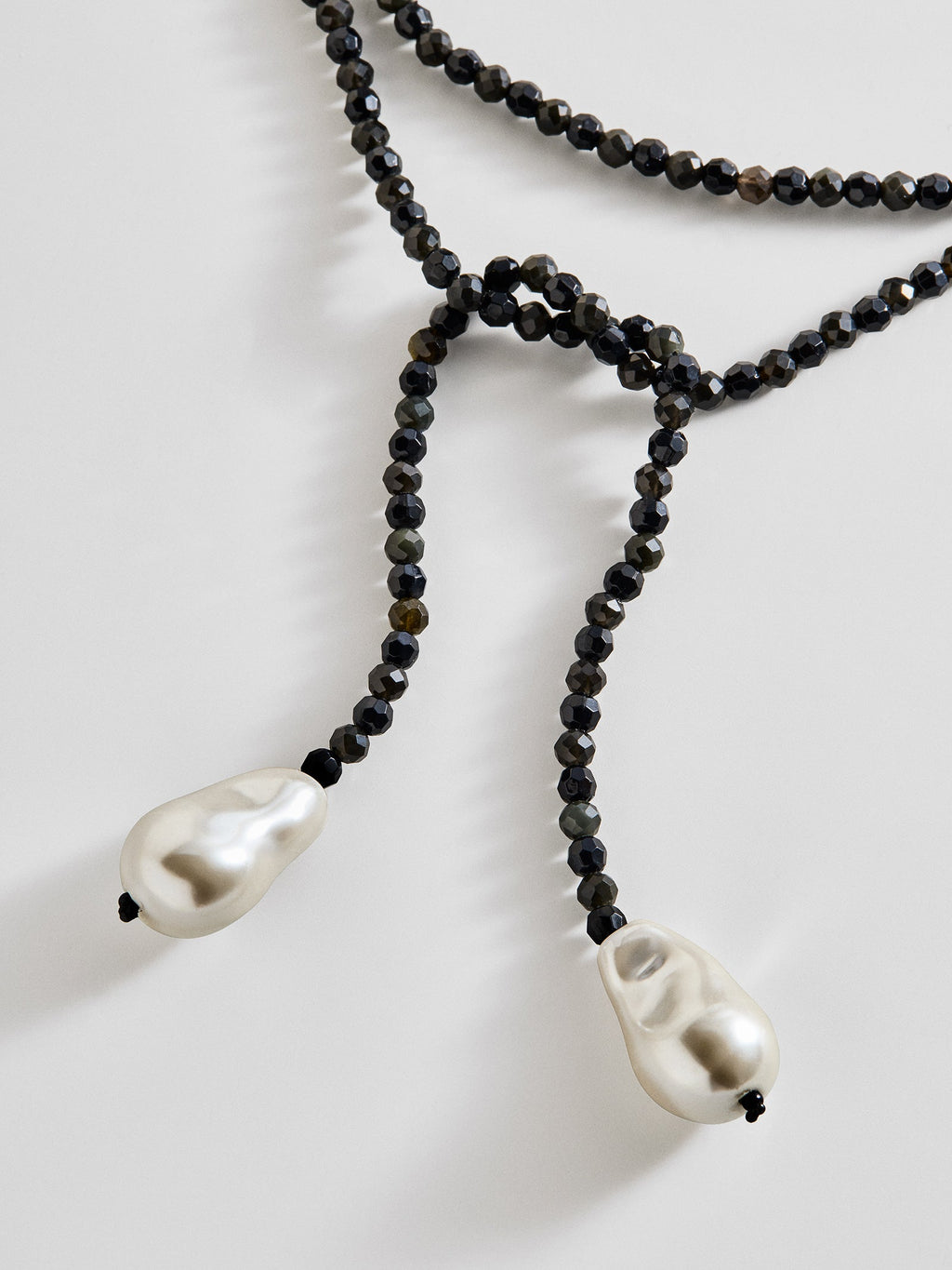 Semi-Precious Pearl Wrap Necklace - Onyx