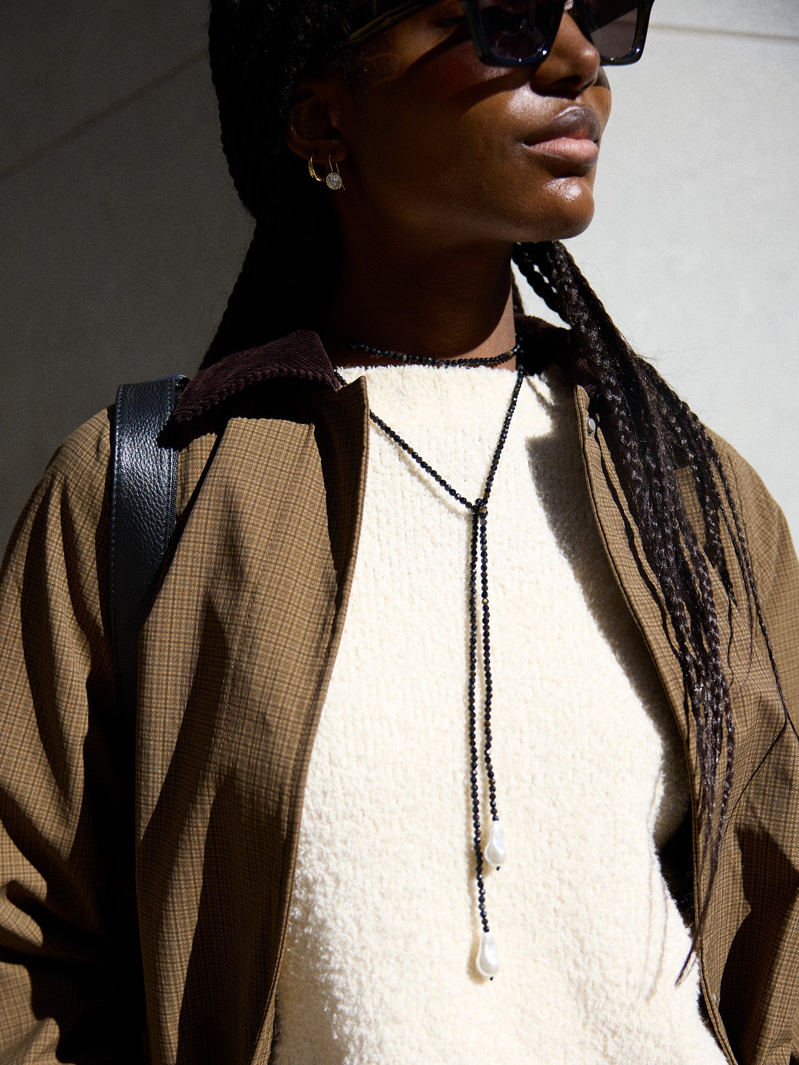 Semi-Precious Pearl Wrap Necklace - Onyx