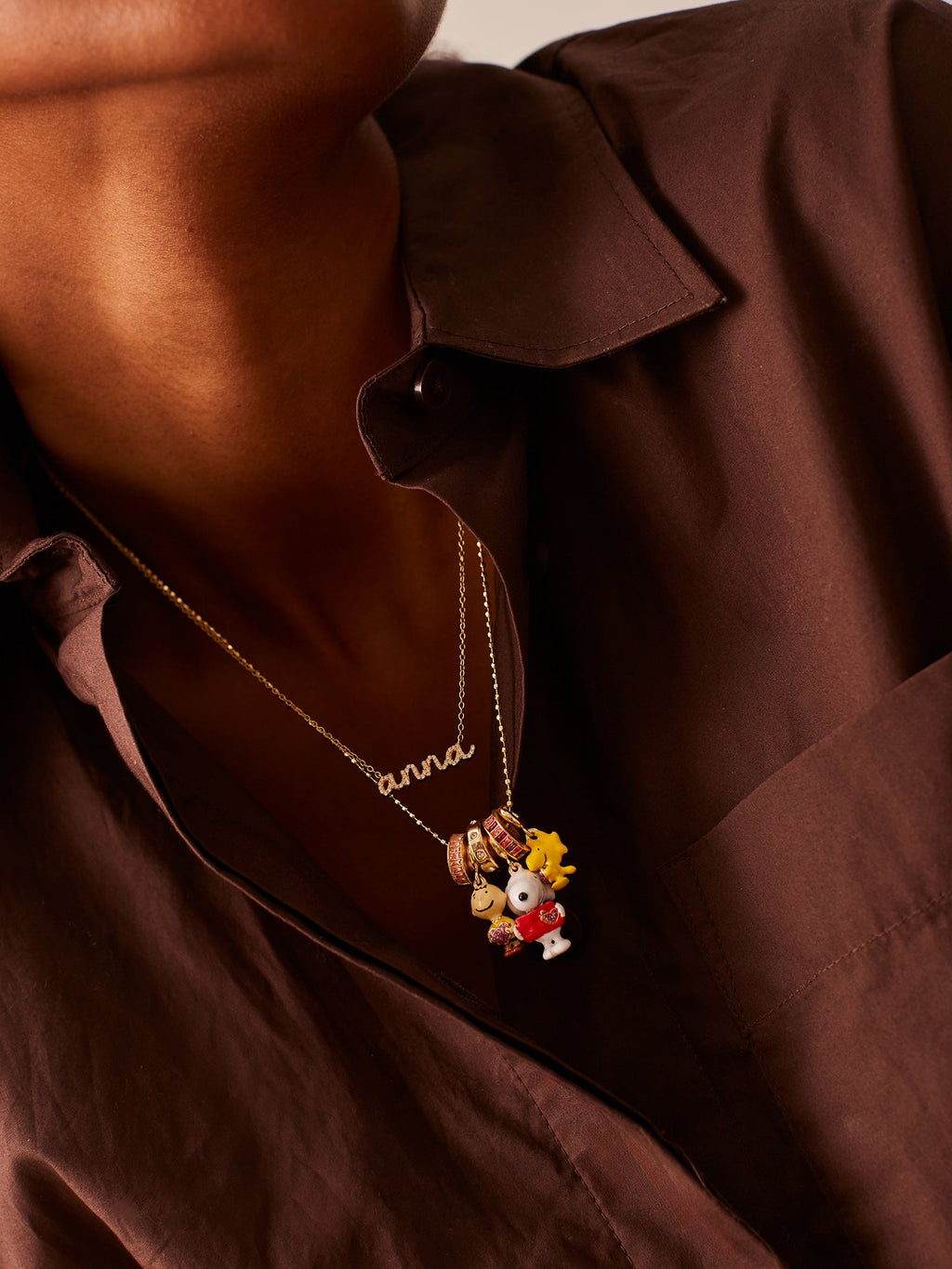 Peanuts Charm Necklace - Gold/Pavé