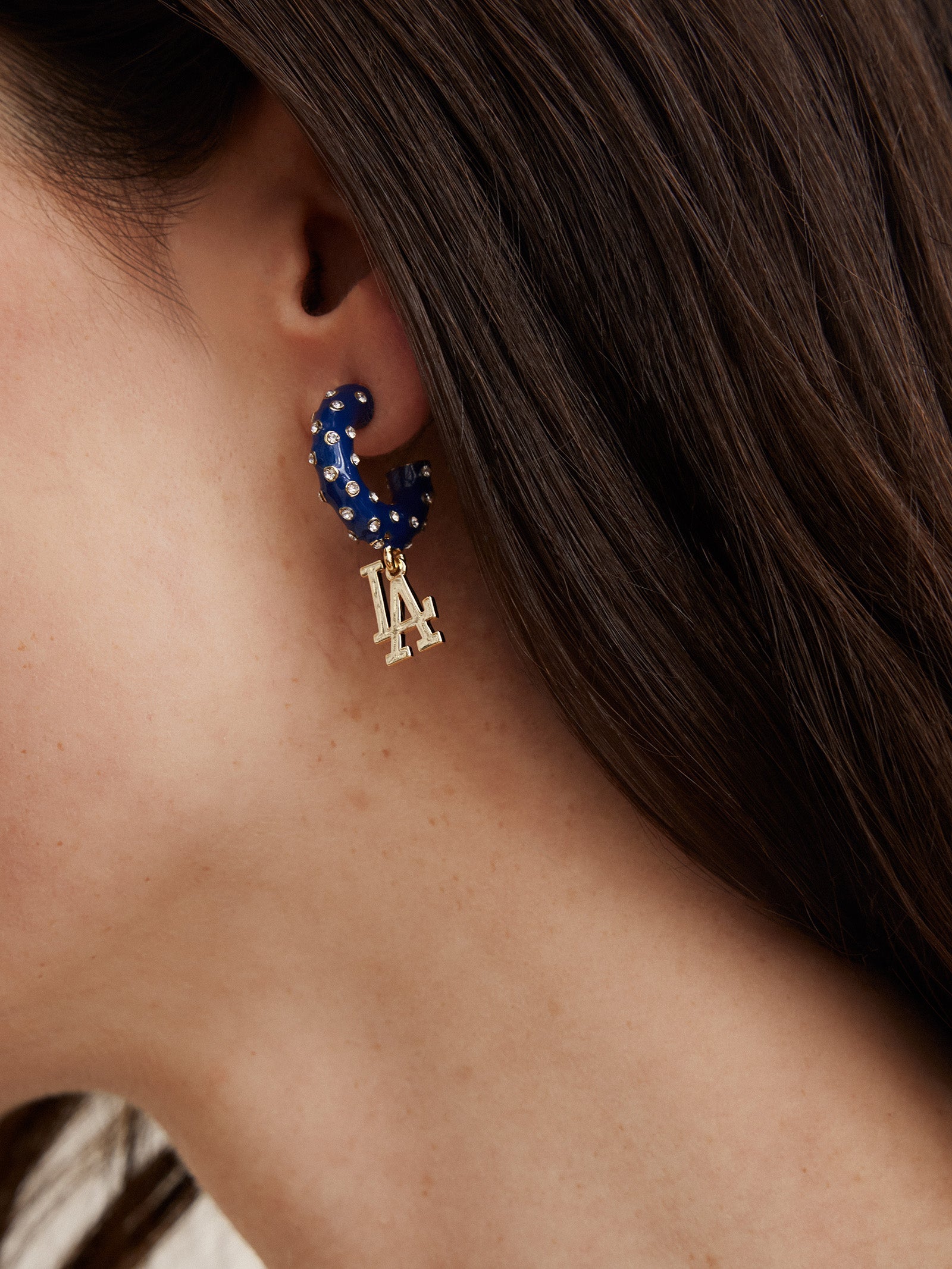 MLB Enamel Hoop Earrings - Los Angeles Dodgers