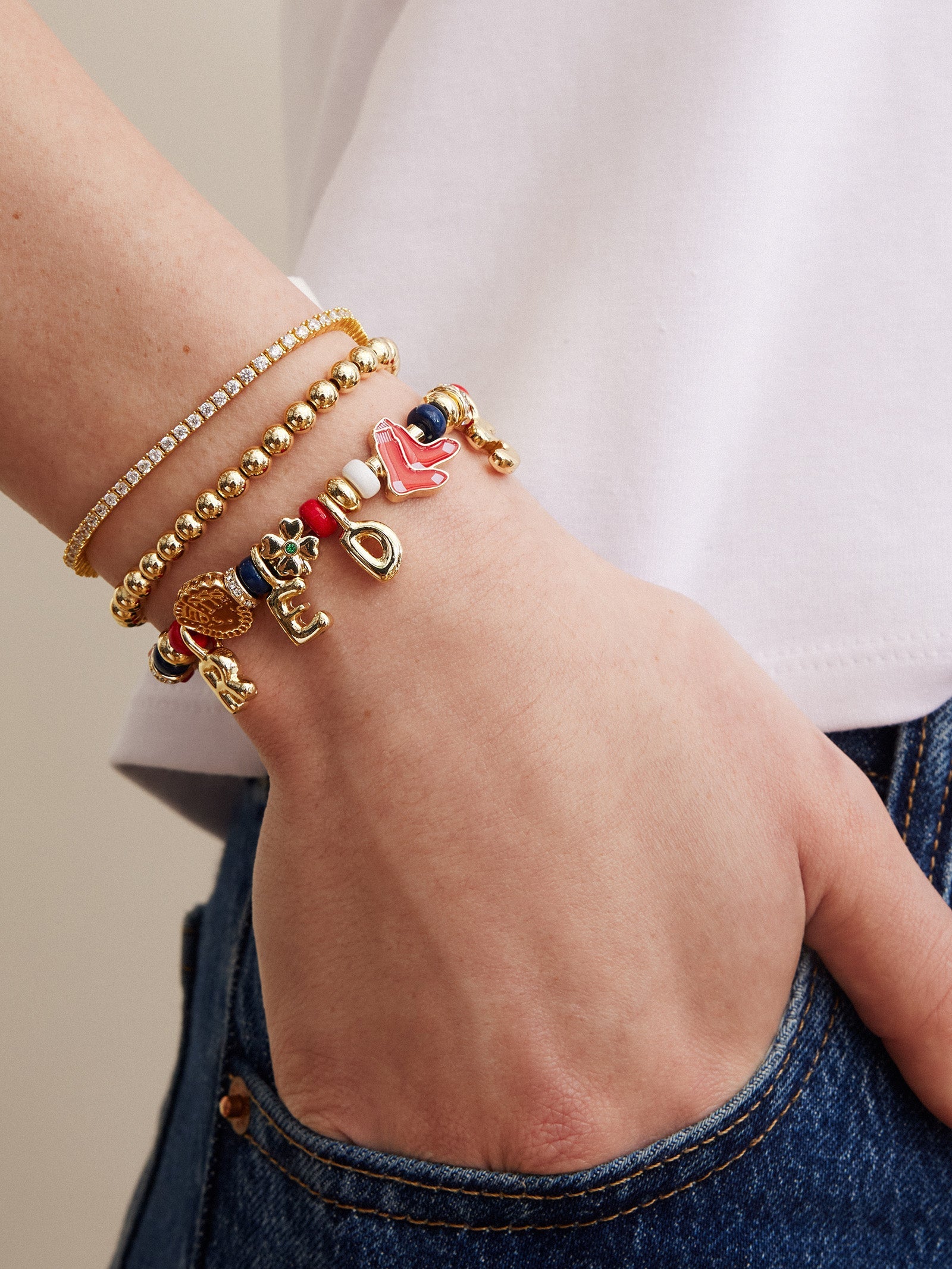 MLB Motif Beaded Bracelet - Boston Red Sox