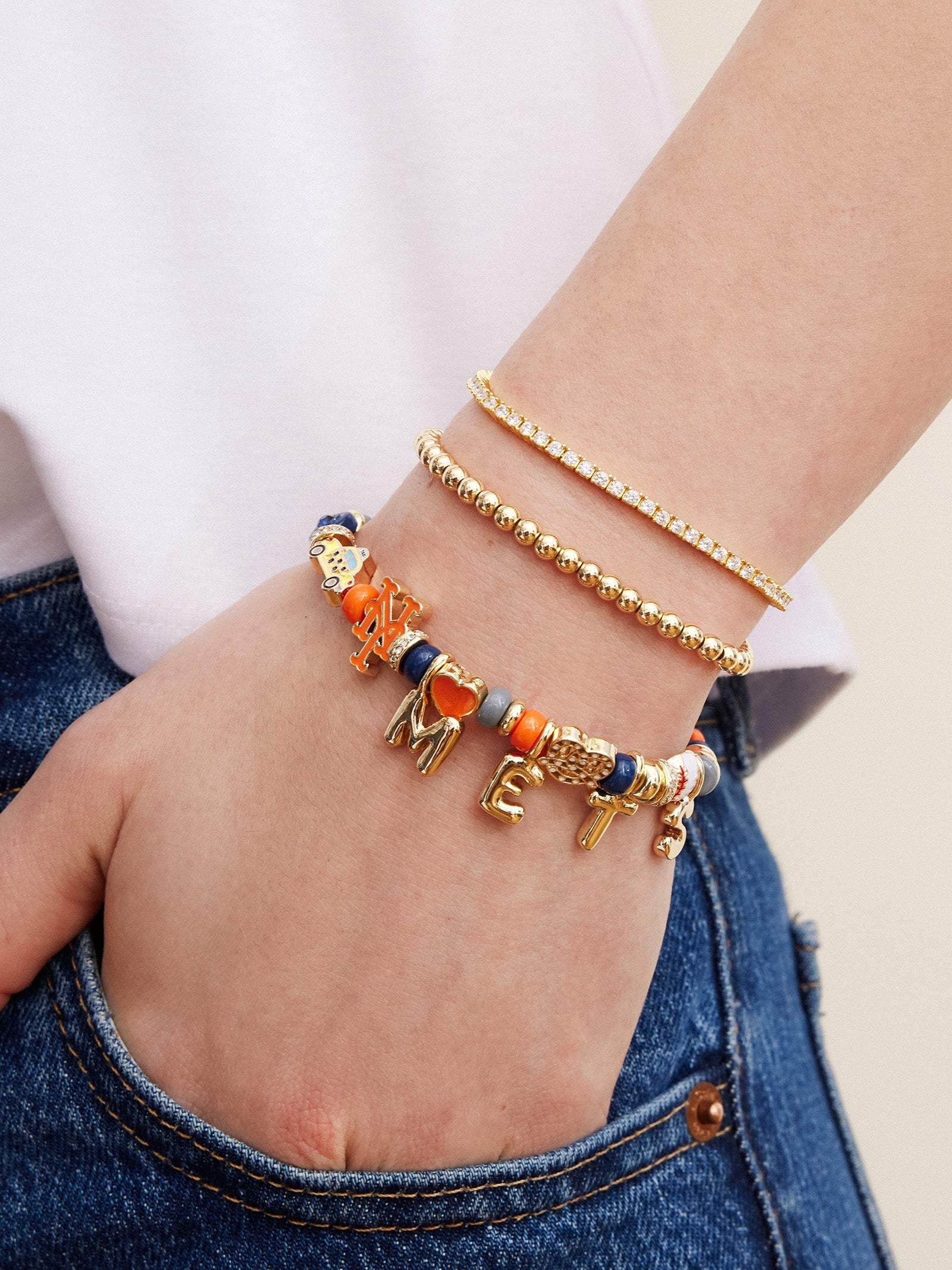 MLB Motif Beaded Bracelet - New York Mets