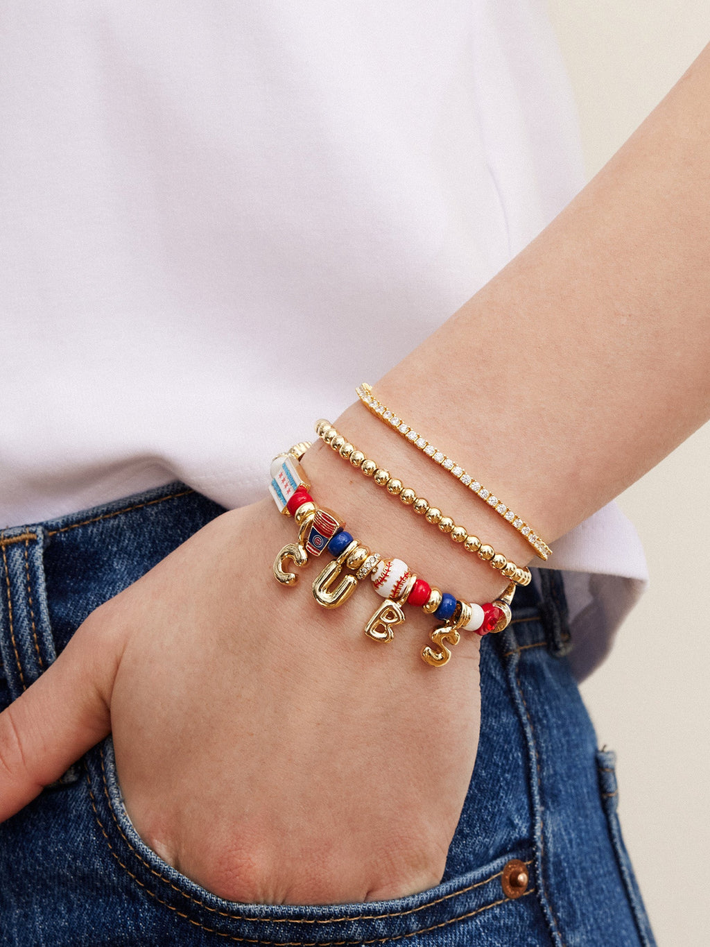 MLB Motif Beaded Bracelet - Chicago Cubs