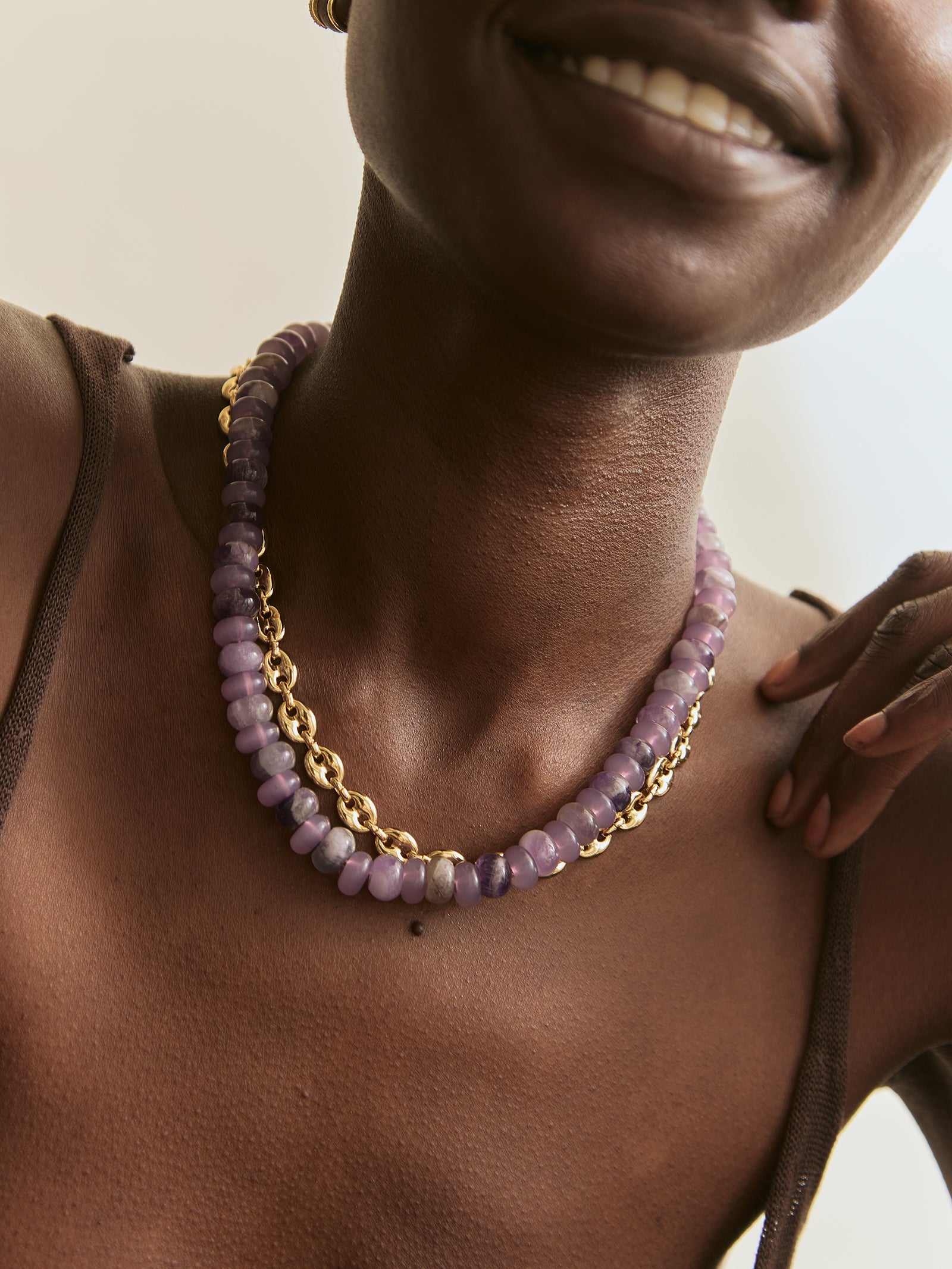 Joyce Semi-Precious Beaded Necklace - Light Amethyst Bead