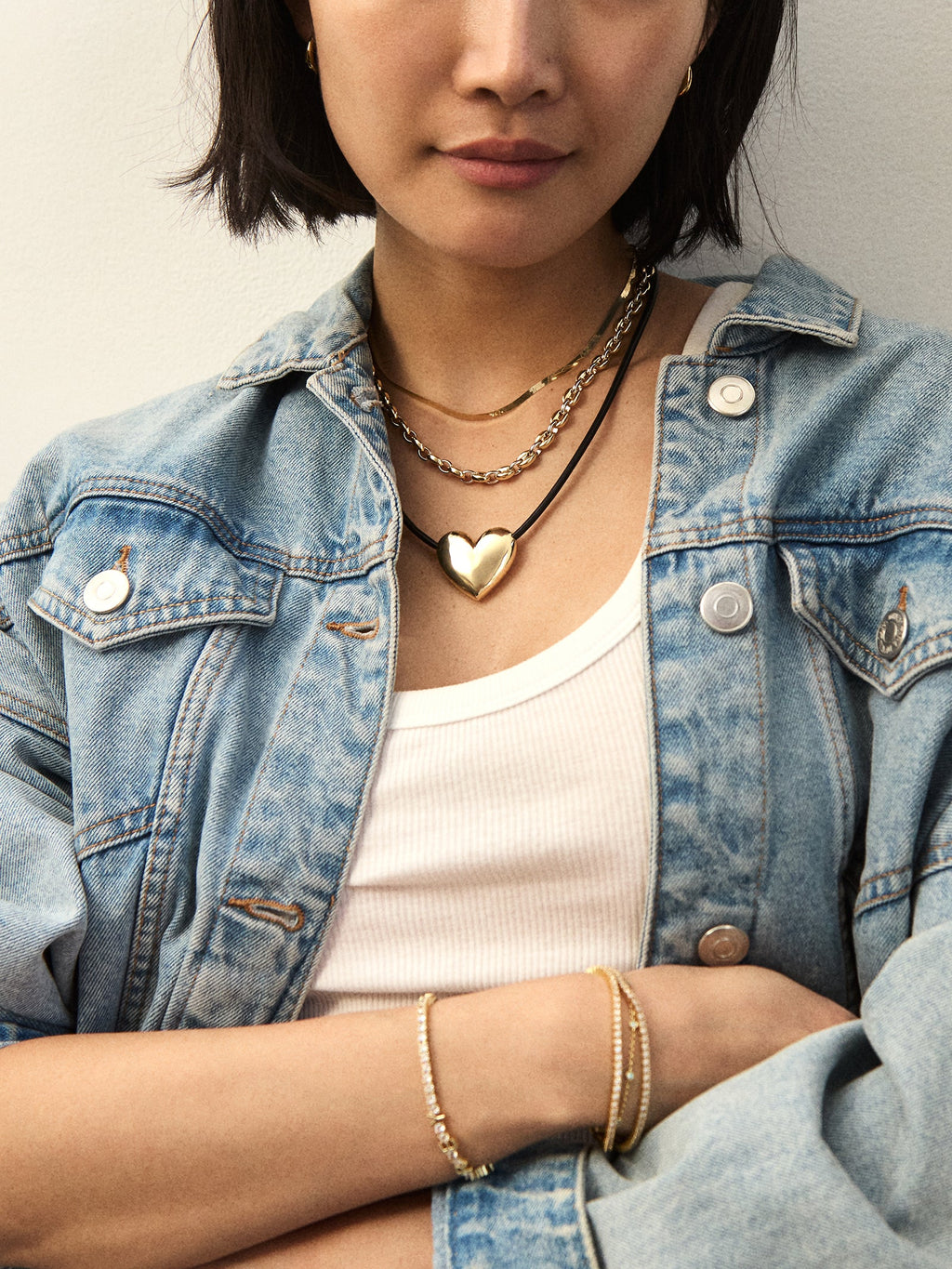 Millie Bubble Heart Cord Necklace - Gold