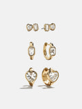 So Much to Love Heart Earring Set - Gold/Pavé
