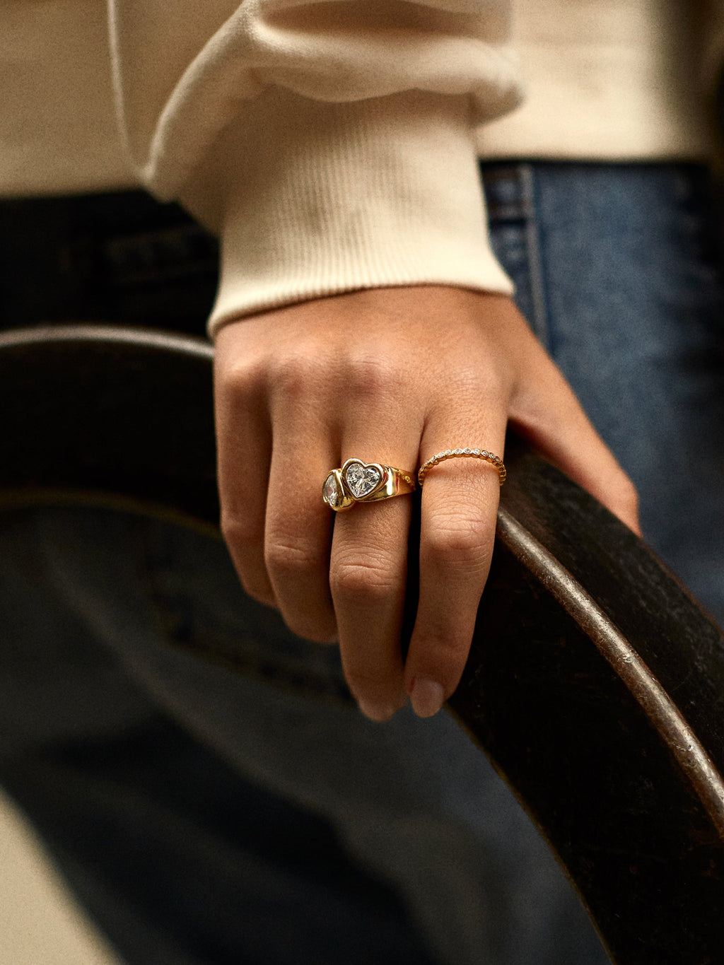 Two of Hearts Gold Ring - Gold/Pavé