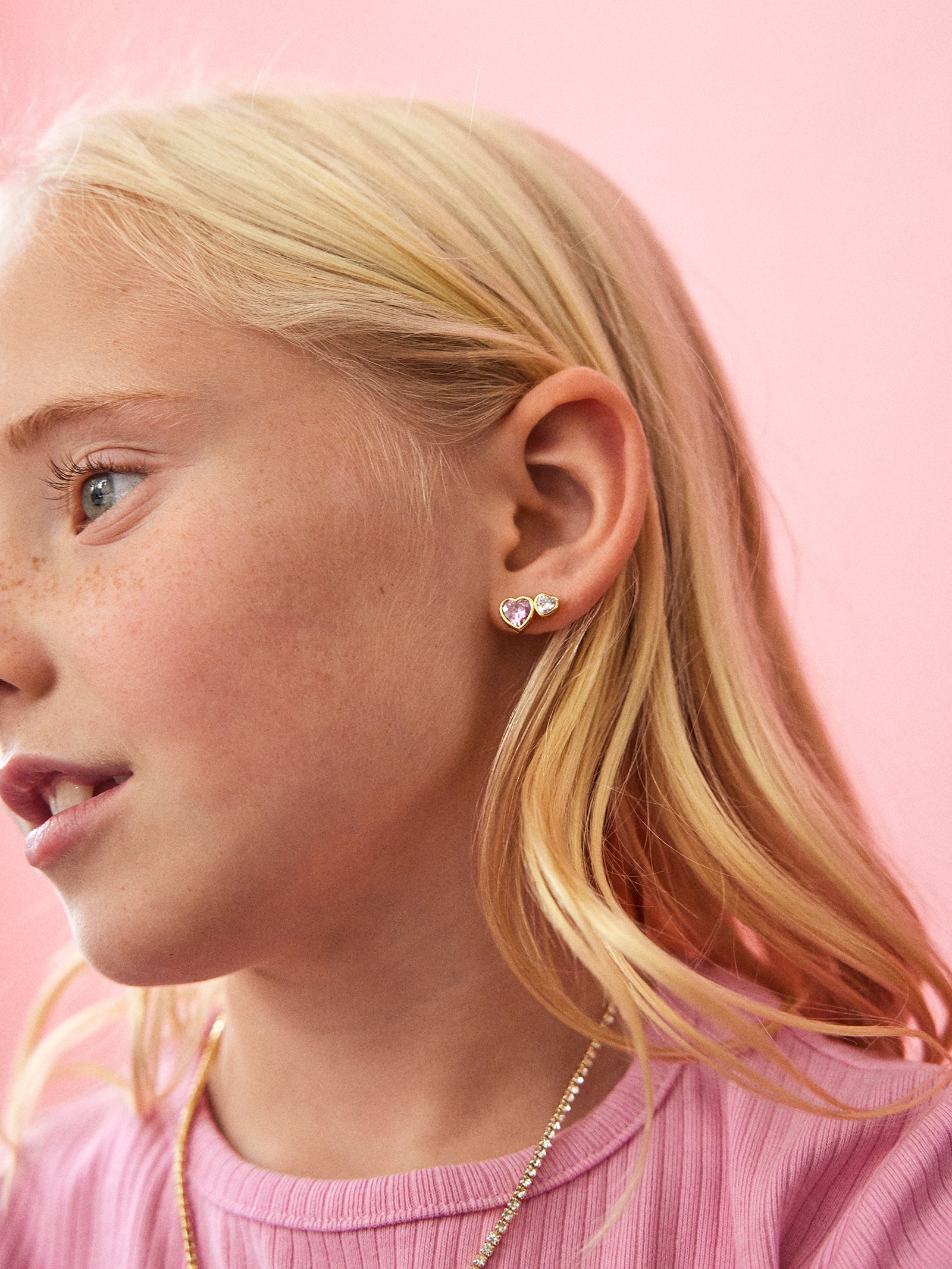 Perfect Pair 18K Gold Kids' Heart Earrings - Gold/Pavé