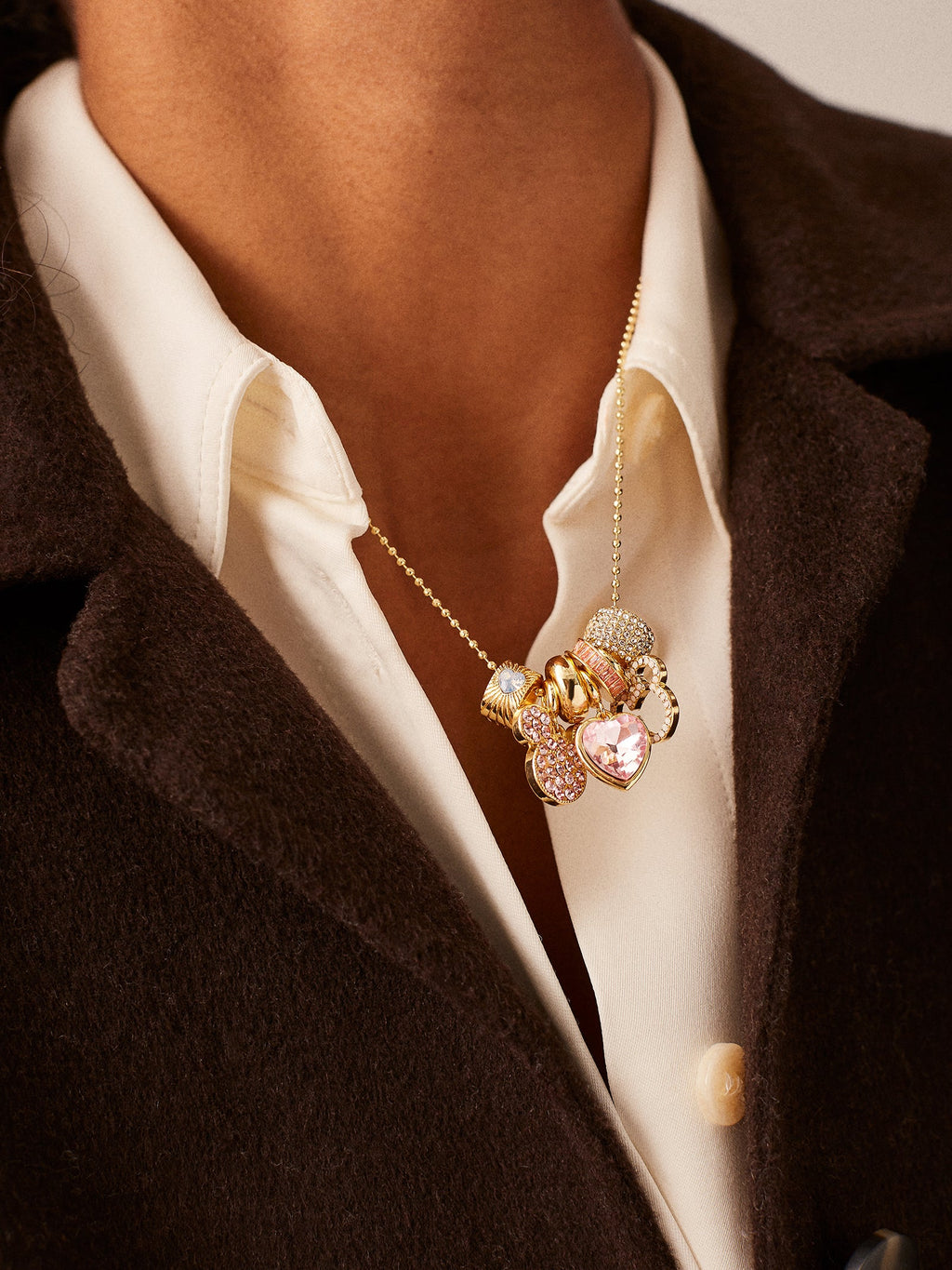 Disney Mickey Mouse Heart Charm Necklace - Gold/Pavé