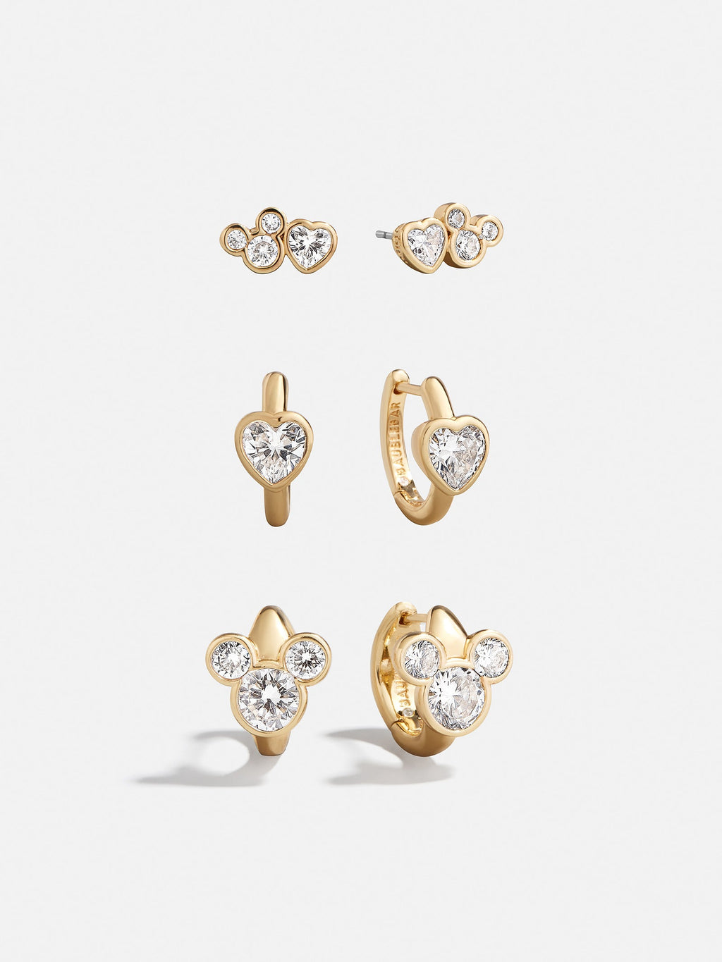 Disney Cubic Zirconia Heart Earring Set - Gold/Pavé