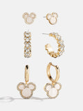 Disney Mickey Mouse Mother of Pearl Earring Set - Gold/Pavé