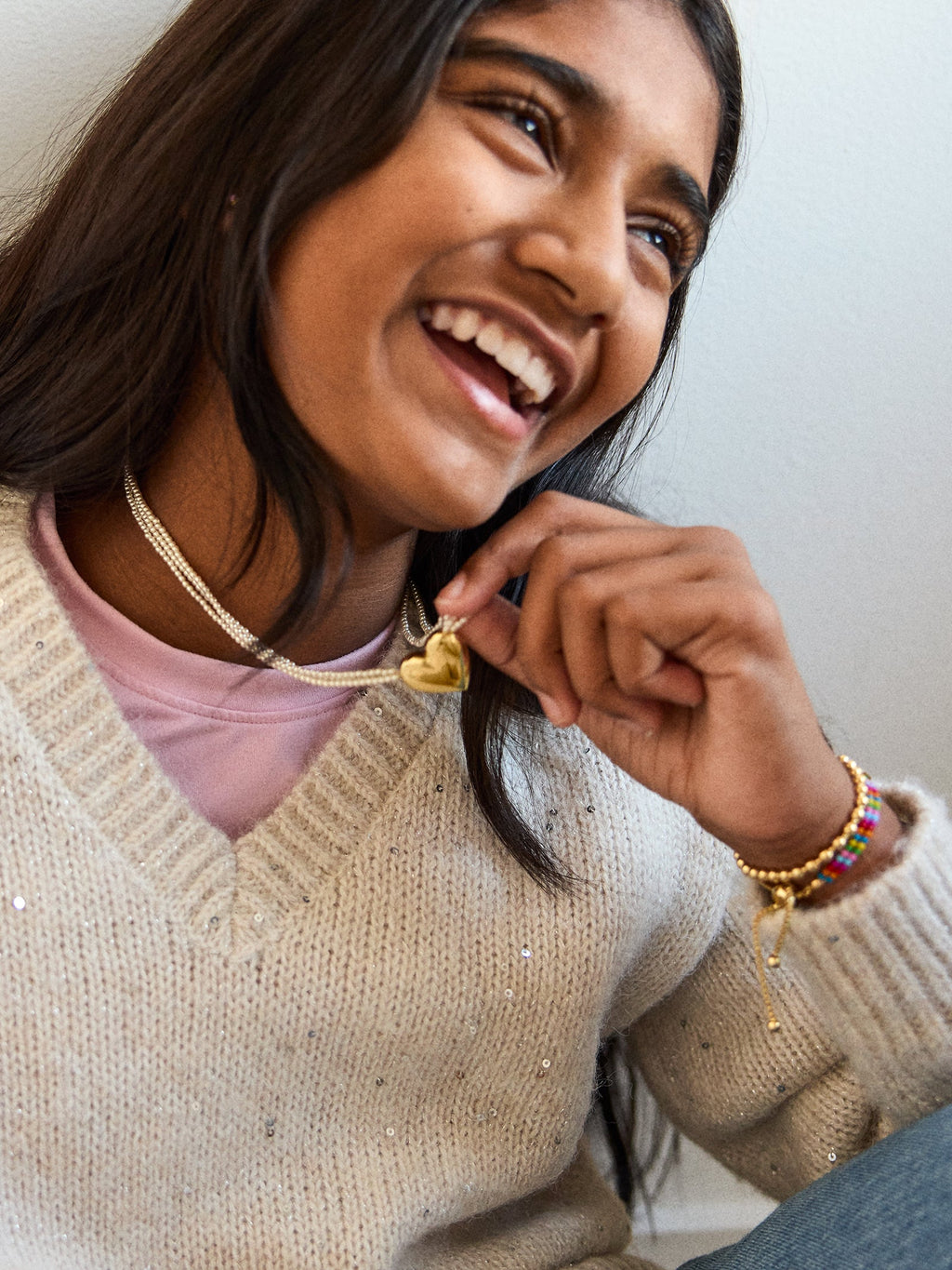 Millie Kids' Bubble Heart Necklace - Gold/Pearl