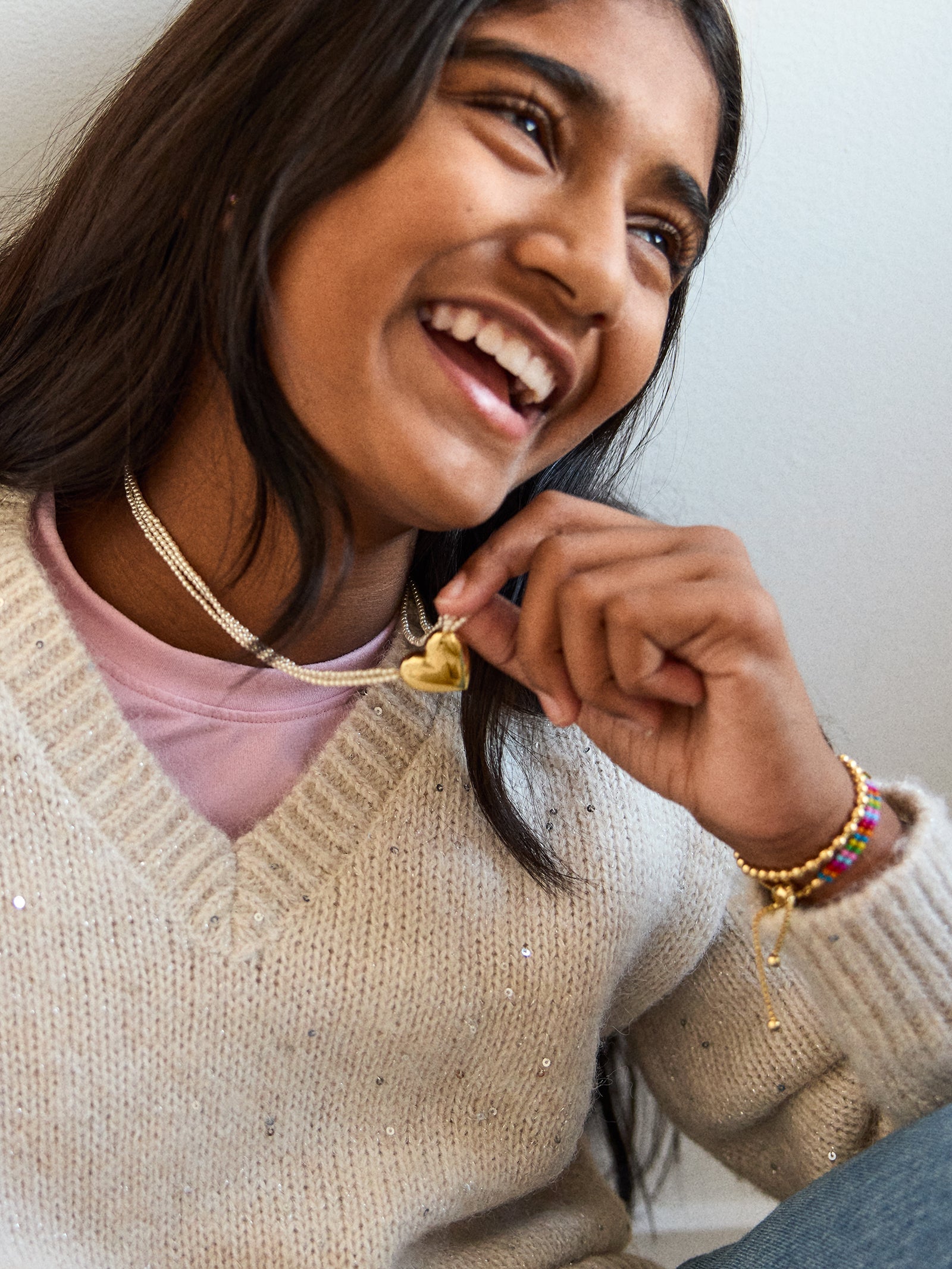 Millie Kids' Bubble Heart Necklace - Gold/Pearl