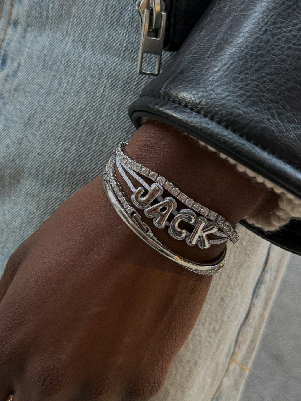 Wrapped Up Bubble Waterproof Custom Metallic Cord Bracelet - Silver