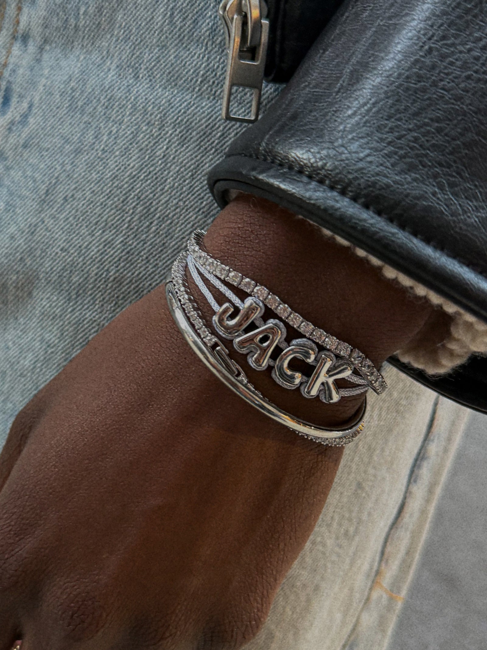 Wrapped Up Bubble Waterproof Custom Metallic Cord Bracelet - Silver