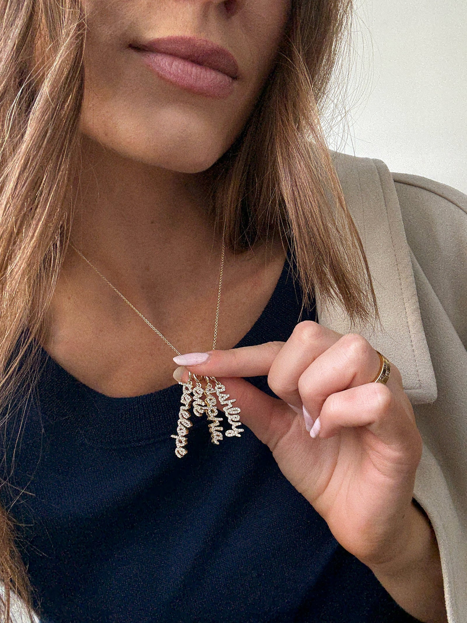 Mini Pavé Script Cluster Custom Nameplate Necklace - 4 Names