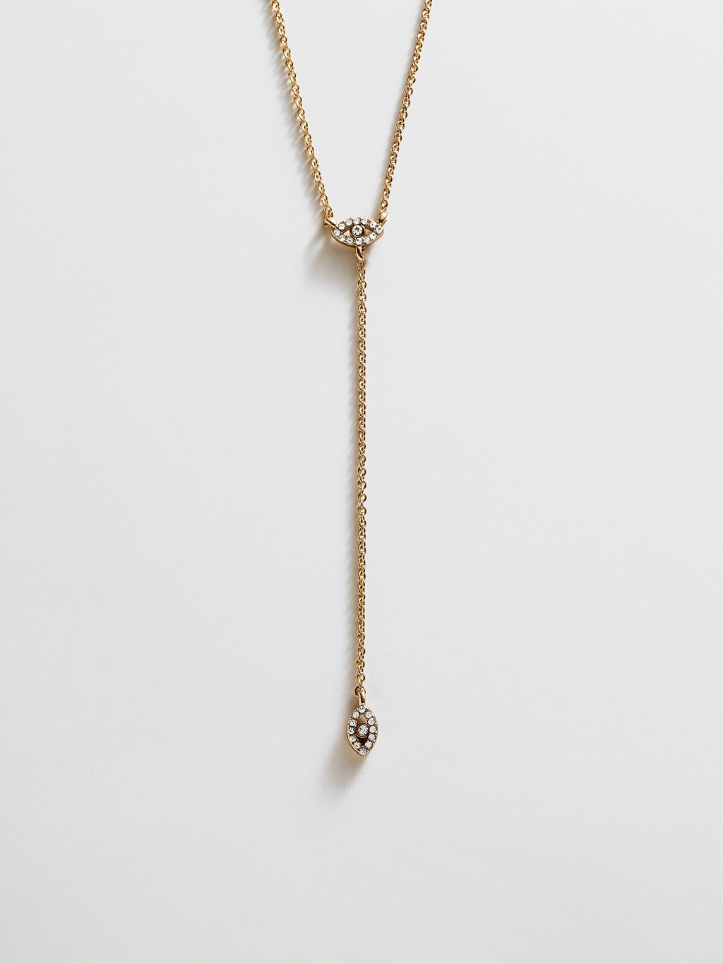 Evil Eye Lariat Necklace - Gold/Pavé