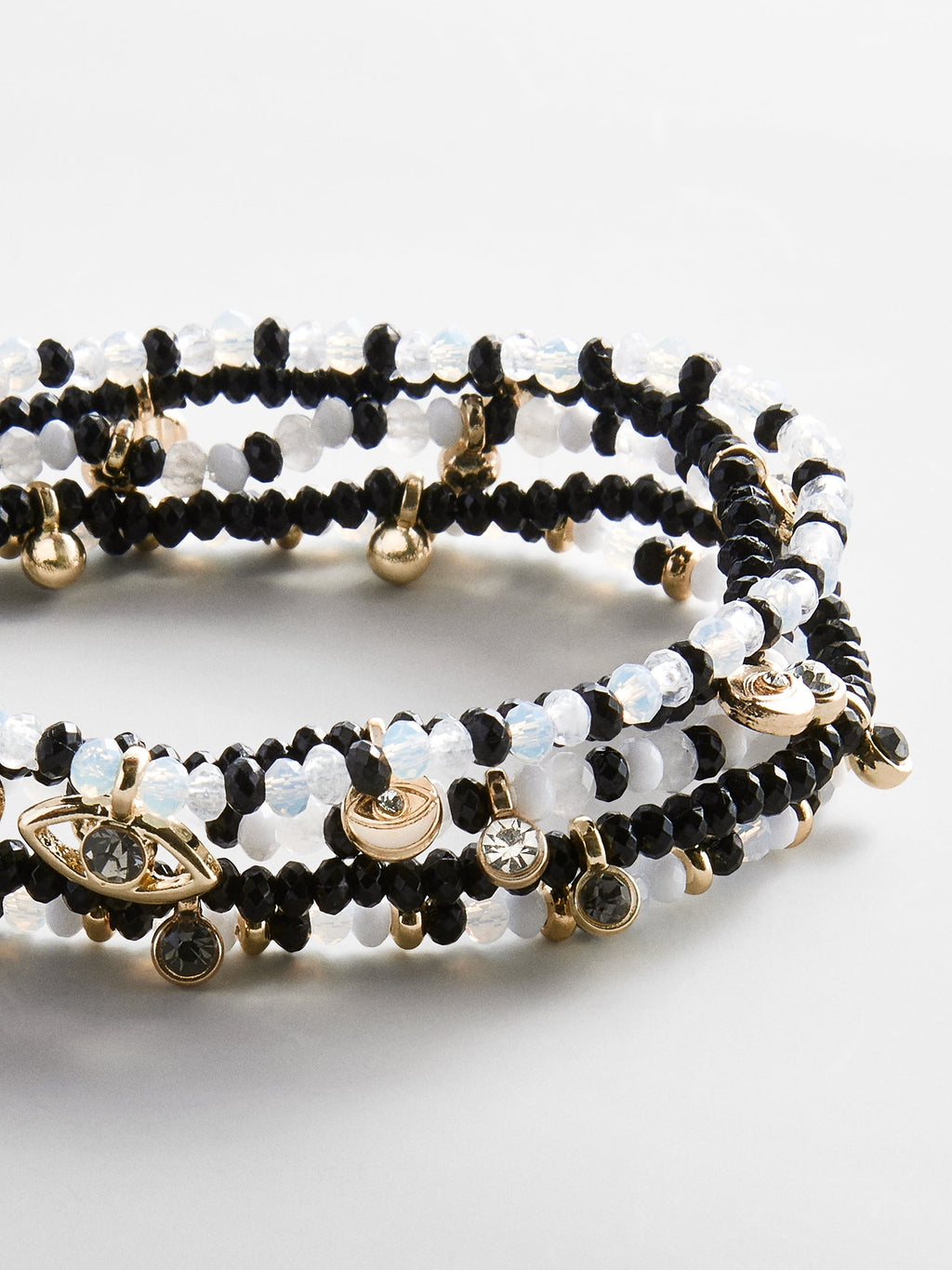 Indya Evil Eye Layered Bracelet Set - Black/White