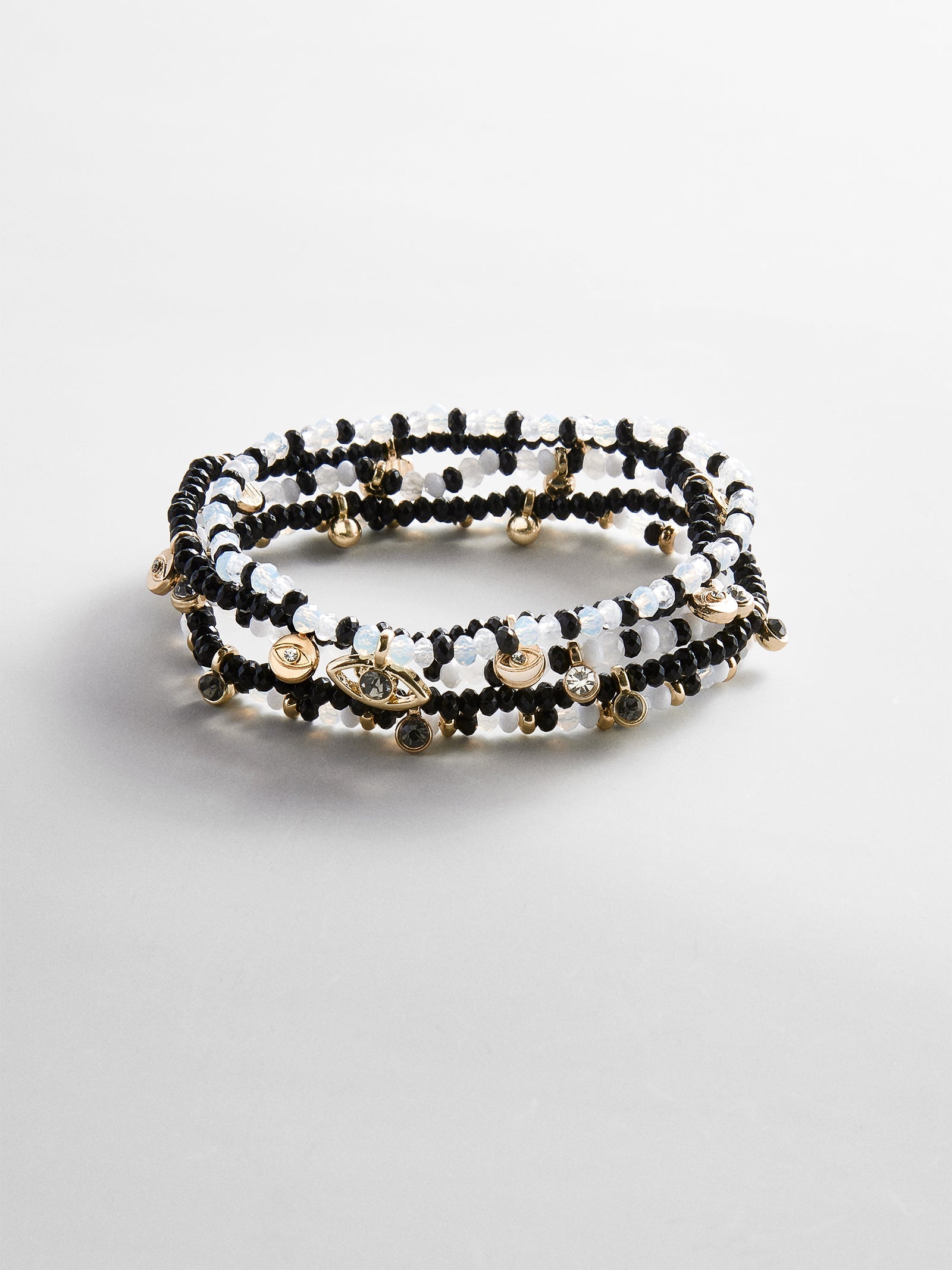 Indya Evil Eye Layered Bracelet Set - Black/White