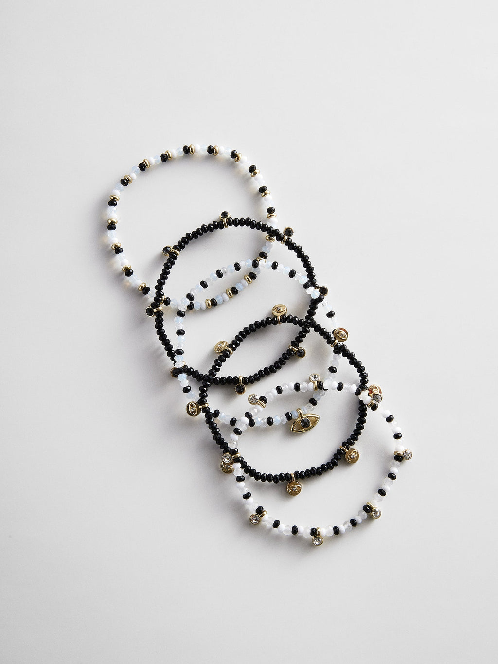 Indya Evil Eye Layered Bracelet Set - Black/White