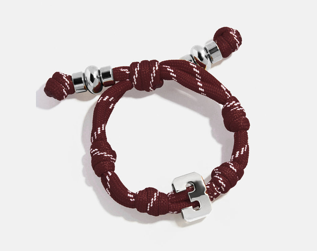 Knotty Varsity Number Custom Bracelet - Maroon Single Digit