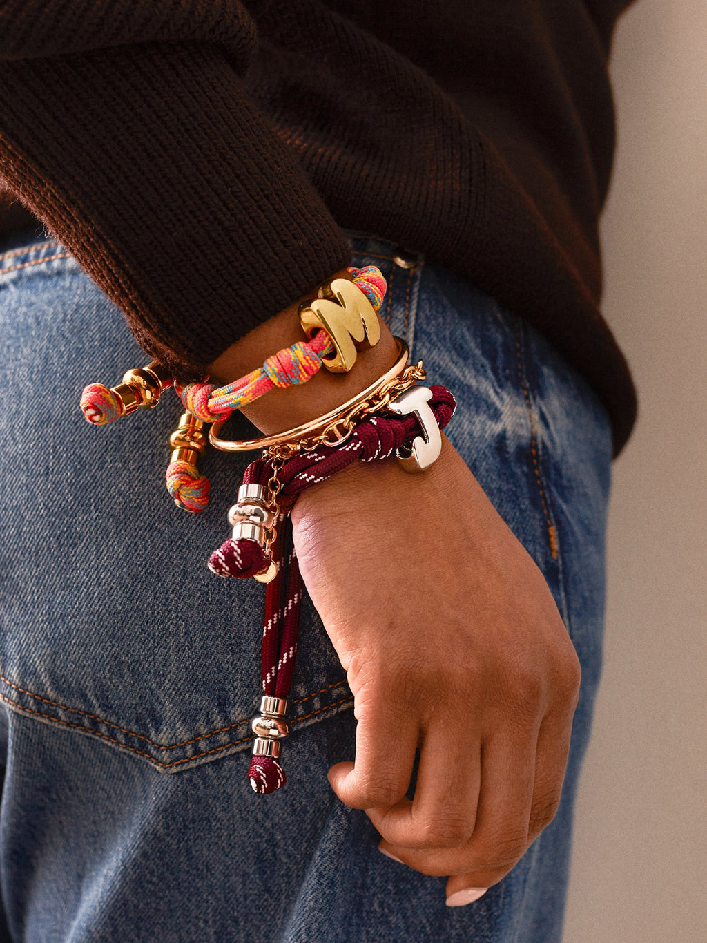 Knotty Initial Custom Bracelet - Maroon Single Letter