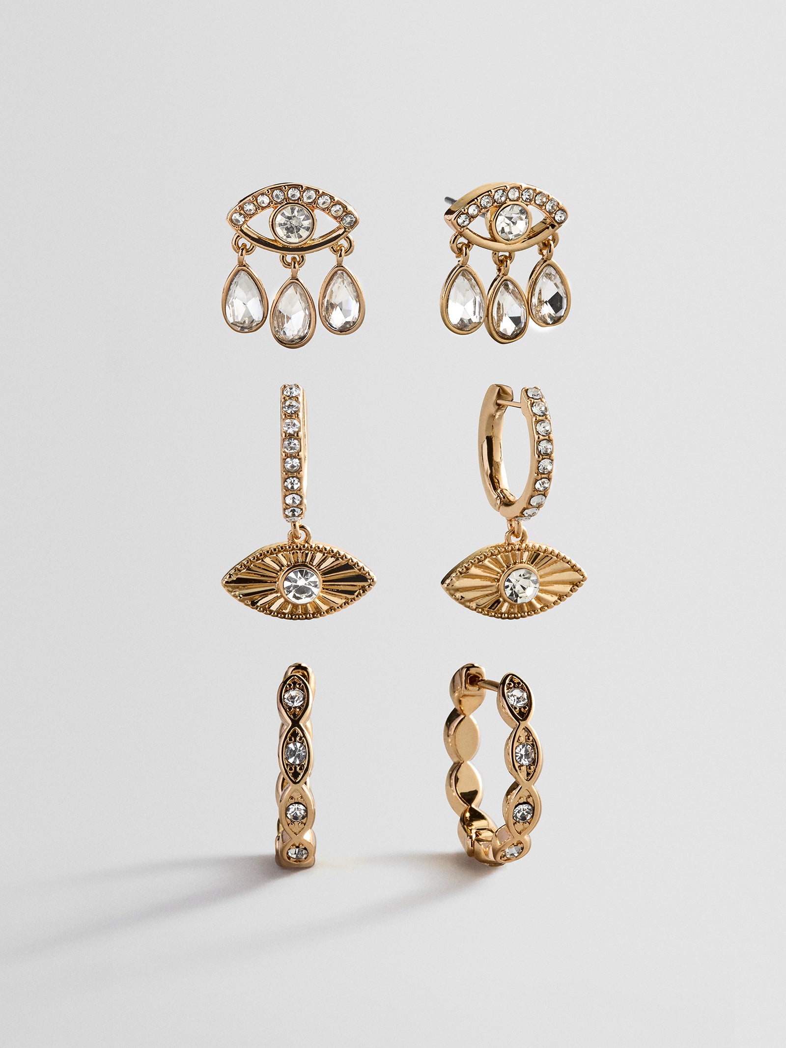 Good Intentions Evil Eye Earring Set - Gold/Pavé