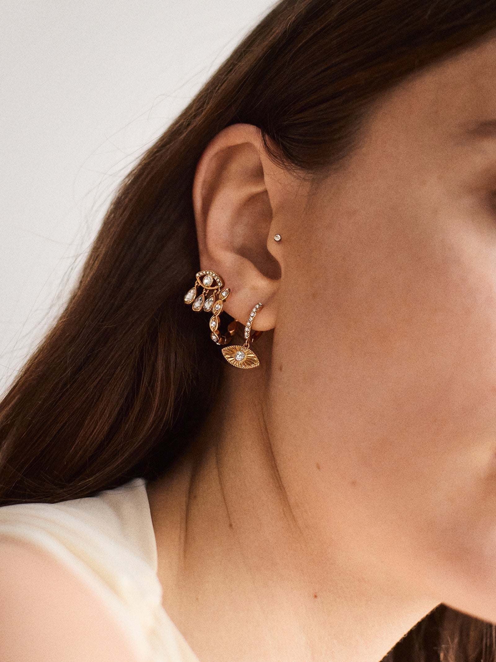 Good Intentions Evil Eye Earring Set - Gold/Pavé