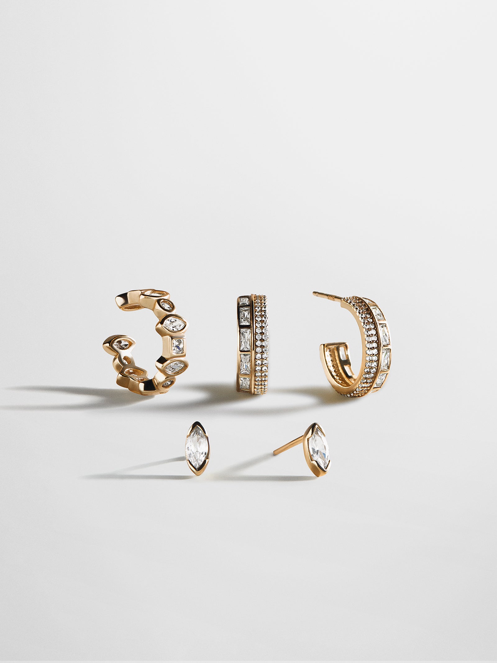 Maeve 14K Gold Earring Set - Gold/Pavé