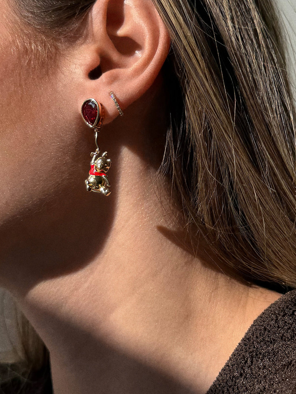 Disney Winnie the Pooh Balloon Drop Earrings - Gold/Red