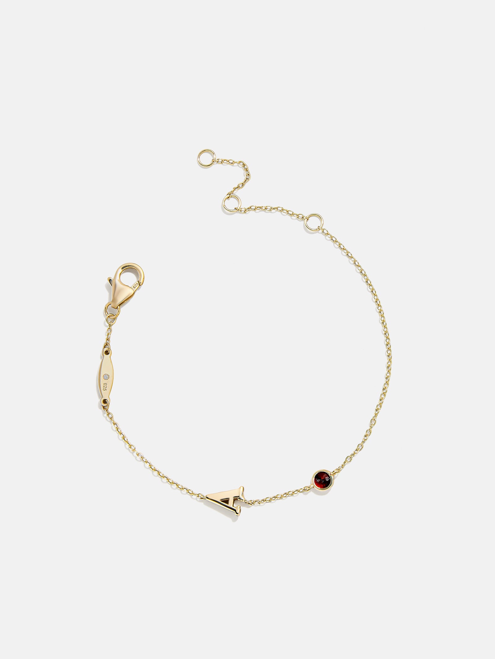 14K Gold Initial Birthstone Custom Bracelet - Garnet